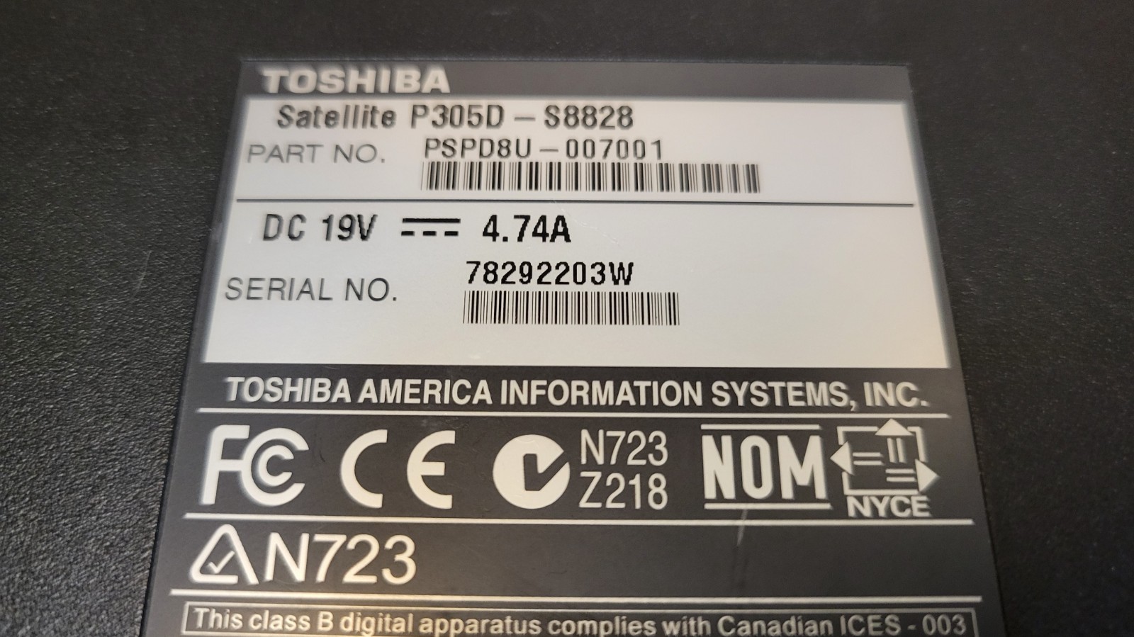 Toshiba Satellite P305D-S8828 Laptop | AMD Turion X2 RM-70 | 3GB Ram | Win 10