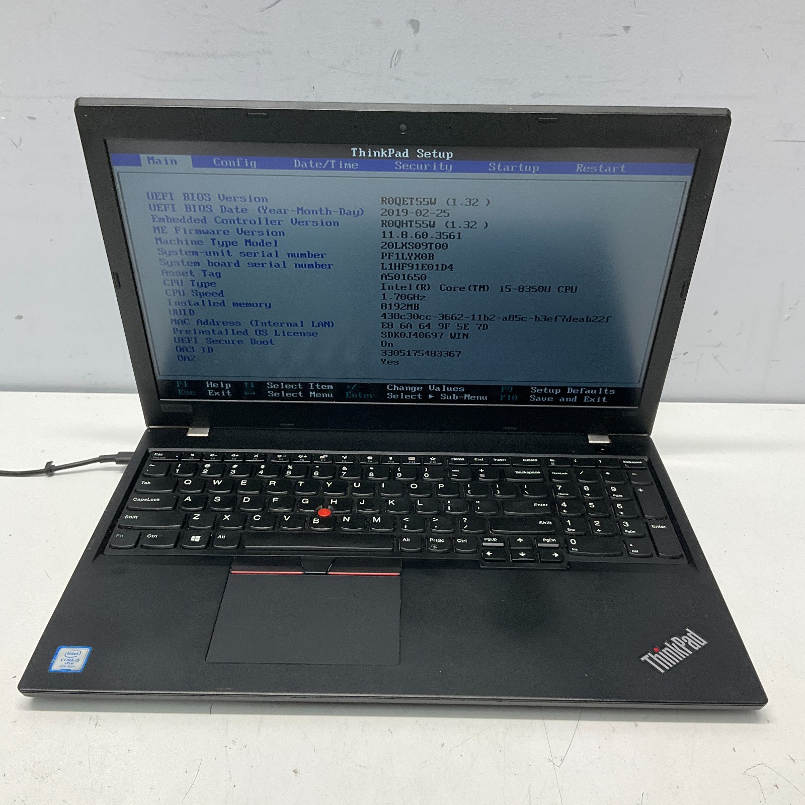 Lenovo ThinkPad L580 15.6″ Laptop Intel Core i5-8350U 1.70GHz 8GB RAM NO HDD OS