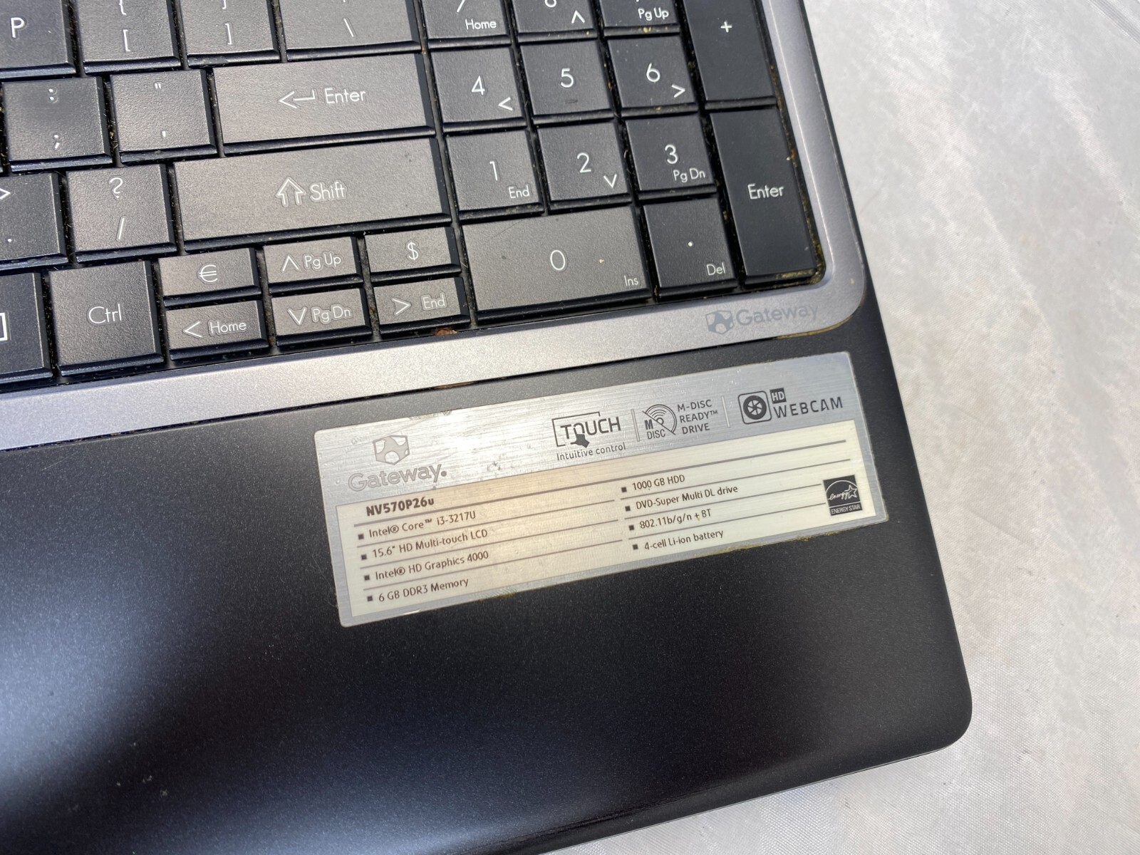 Gateway NV570P 26u 15″ touch laptop intel i3 3rd gen 6gbs ram