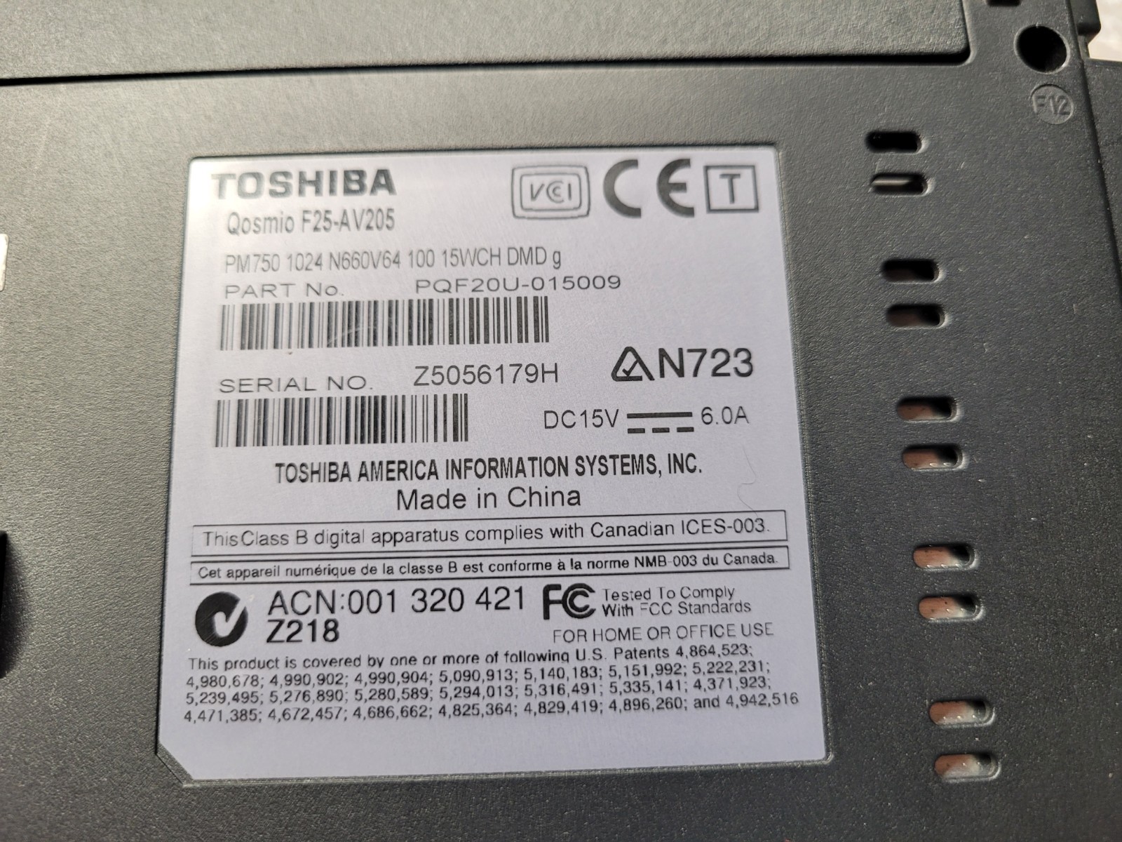Toshiba Qosmio F25-AV205 Retro laptop UNTESTED AS IS