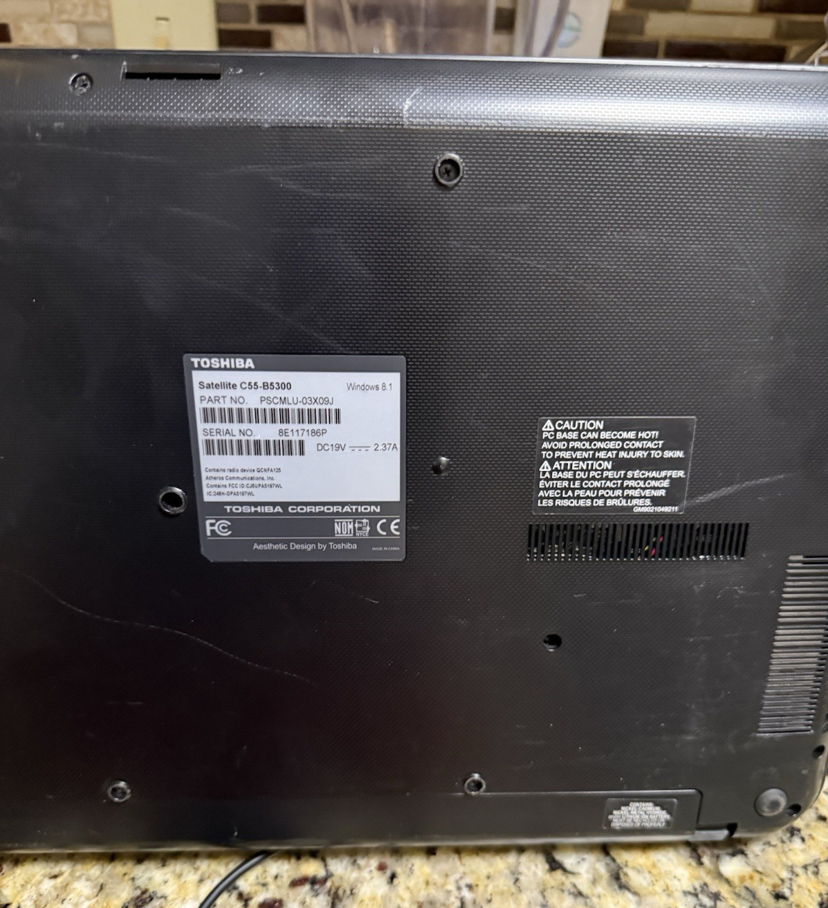 No Battey! Toshiba Satellite C55-B5300 15.6″ 500GB Intel N2840 2.58GHz 4GB DVDRW