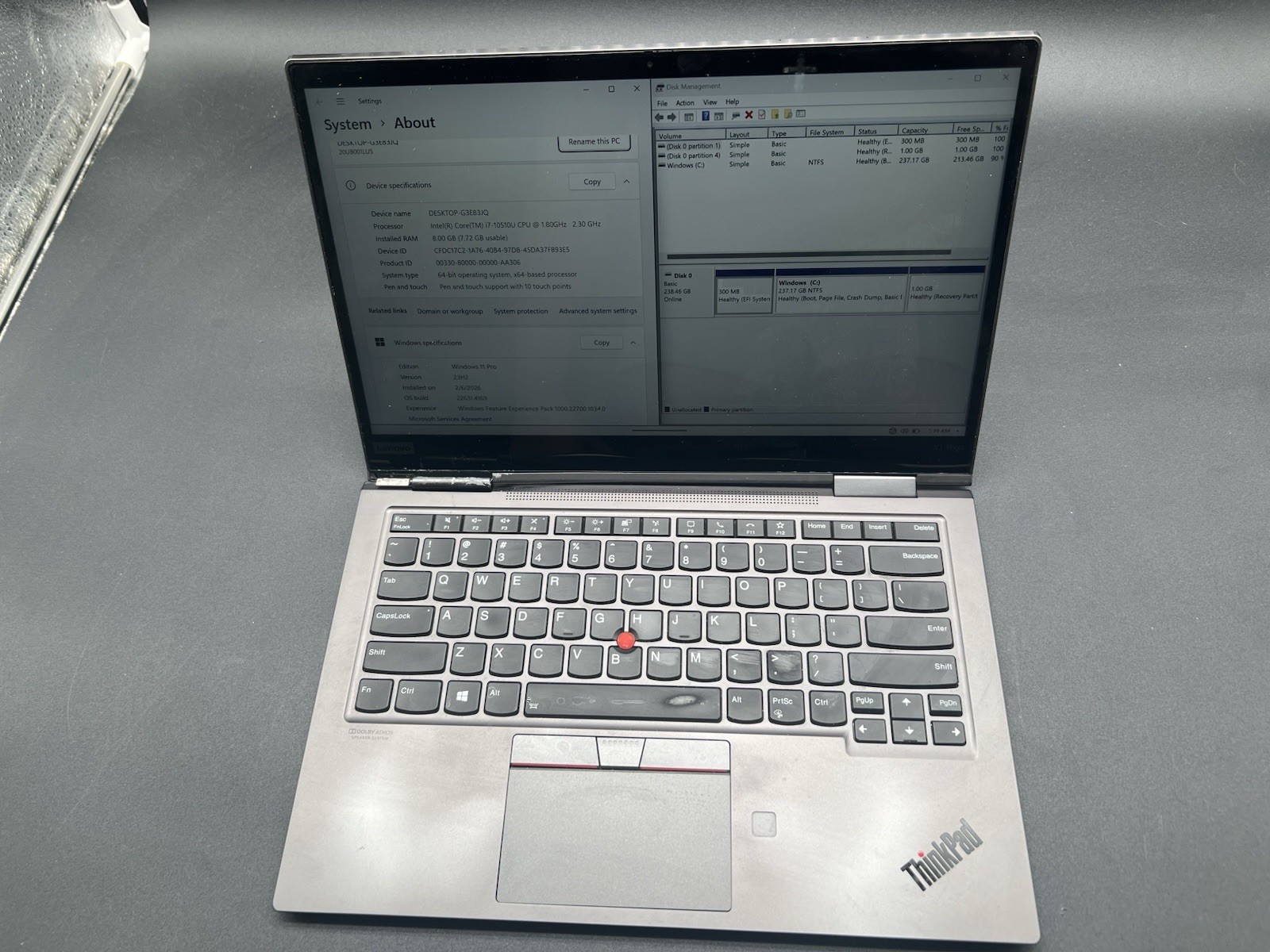 *READ* Lenovo ThinkPad X1 Yoga Gen 5 Intel i7-10510U 1.80GHz 8GB RAM W11P 256GB