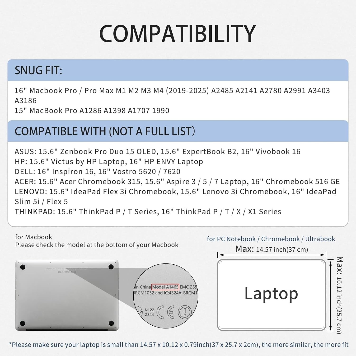 16 Inch Black Laptop Sleeve Case Compatible with MacBook Pro/Max M1 M2 M3 M4 M5