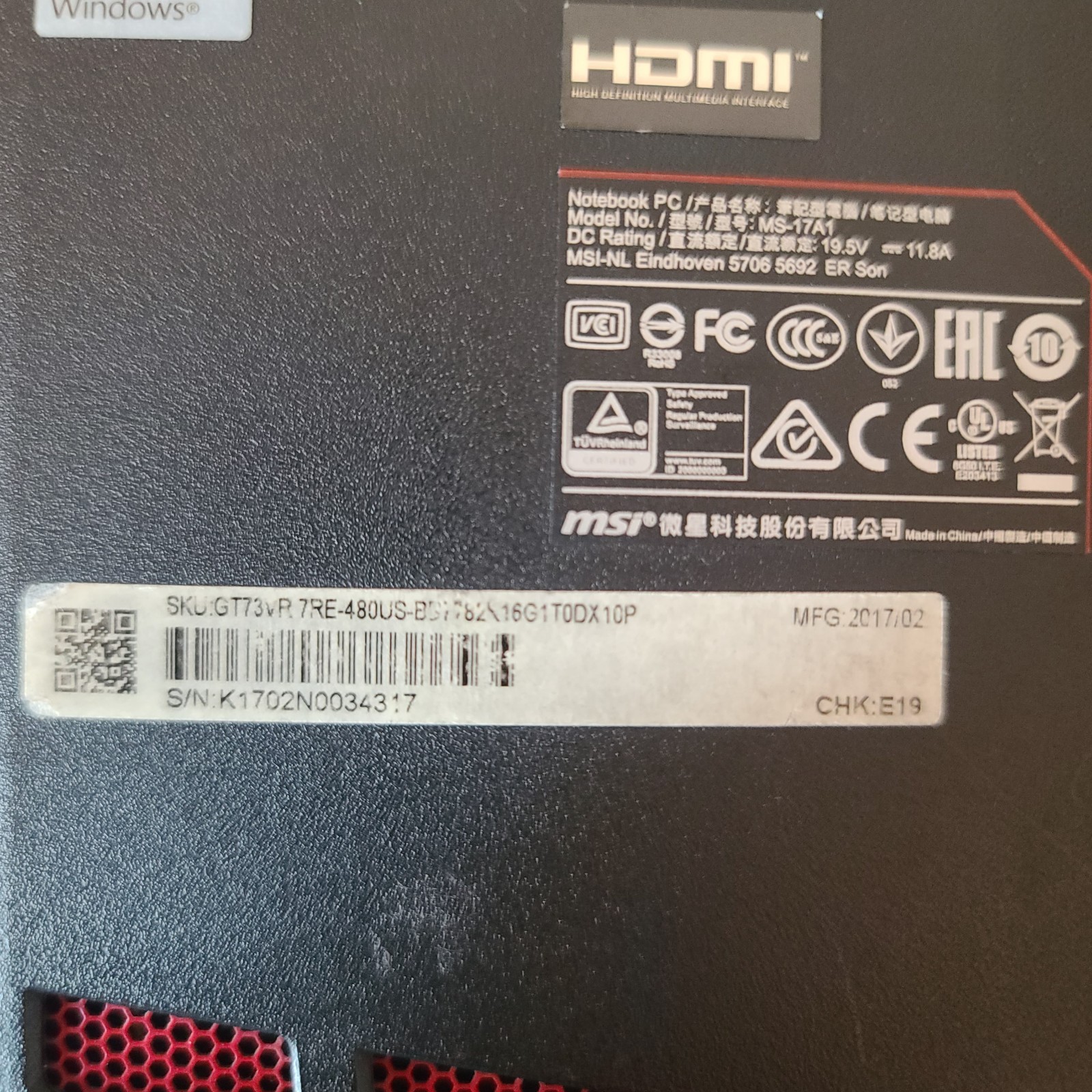 MSI GT73VR 7RE TITAN GAMING LAPTOP CORE i7-7820HK 32GB RAM GTX 1070 256-1TB