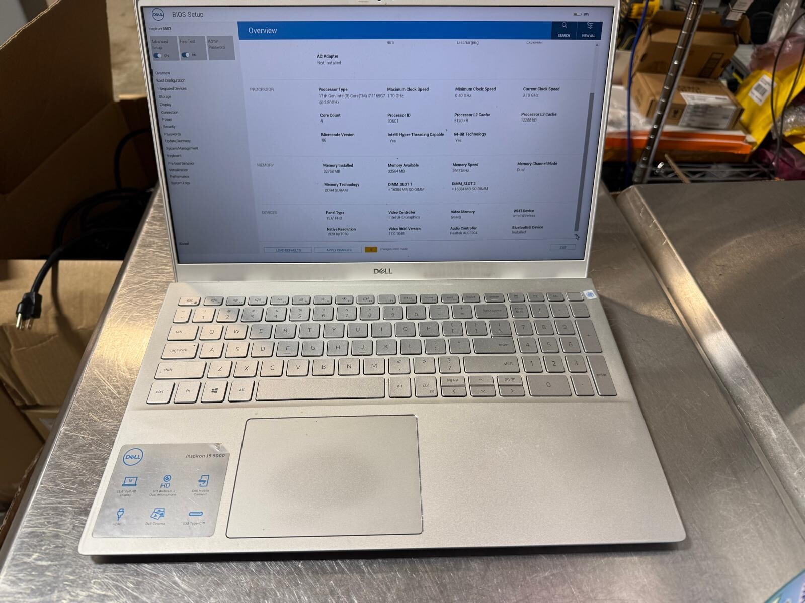 Dell Inspiron 5502 CPU i7-1165G7, 2.80GHz, 32GB RAM, 1TB SSD NVMe