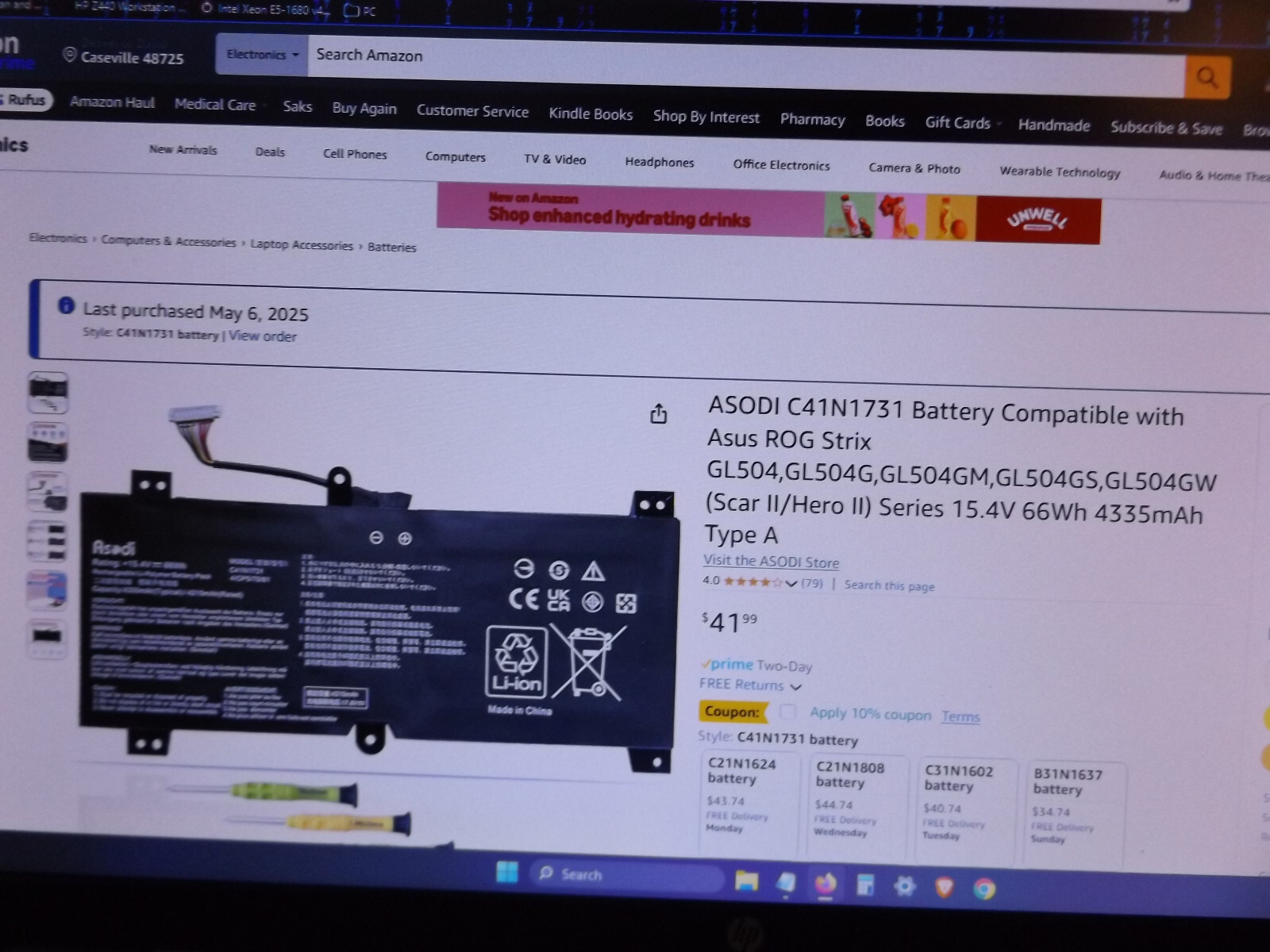 ASUS GL504GM Hero II 144MHz i7-8750H 2TB SSD 32GB RAM Win11 24H2 Grade B+ VG