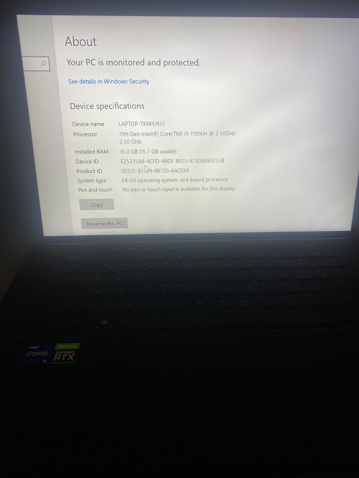 ROG Gaming Laptop (11th Gen Intel Core i9-11900H @ 2.50GHz) (GeForce RTX 3060)