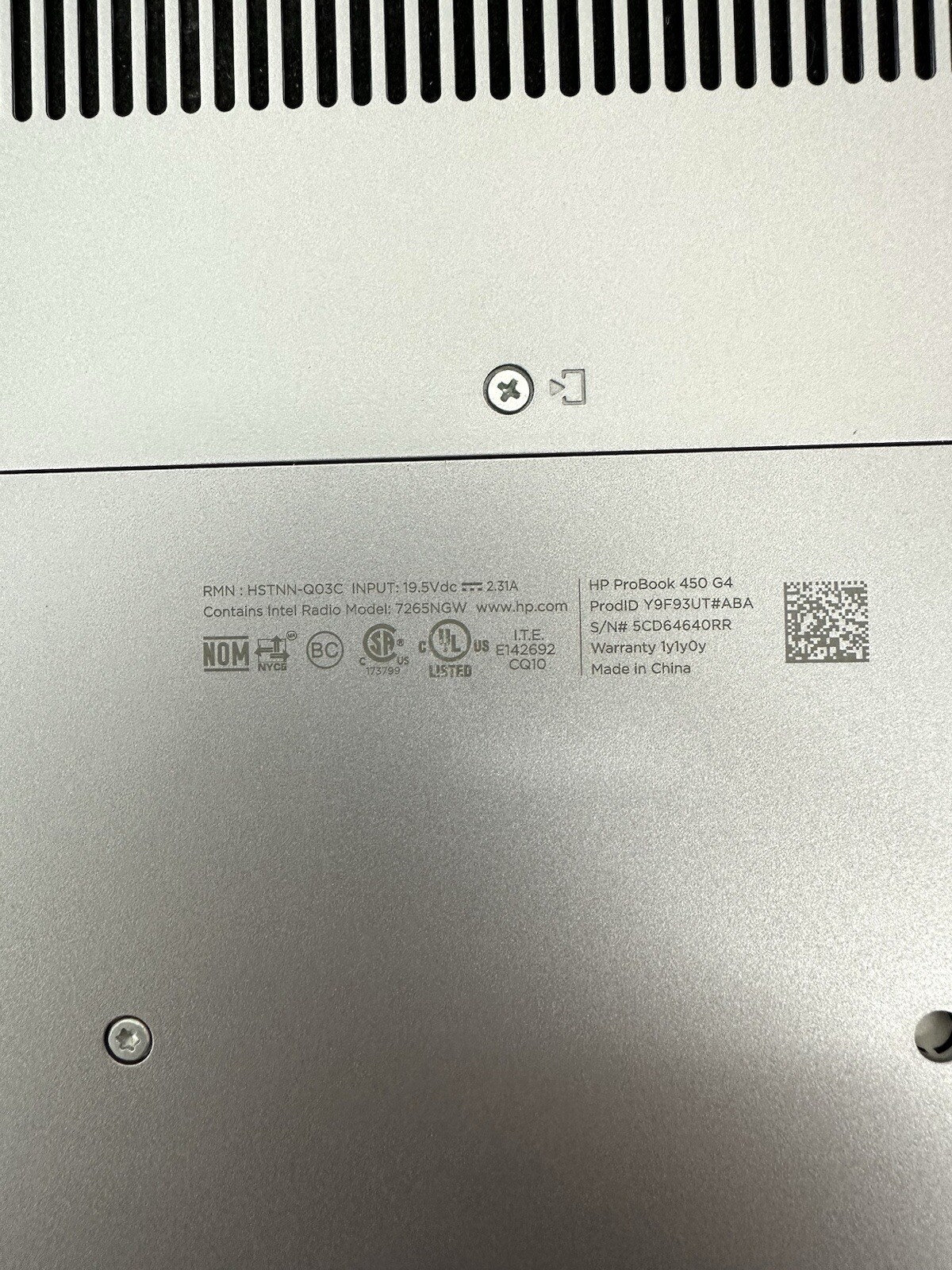 HP ProBook 450 G4 Core i5-7200U @ 2.50GHz 4.00GB RAM 256GB SSD Winsows 10Home