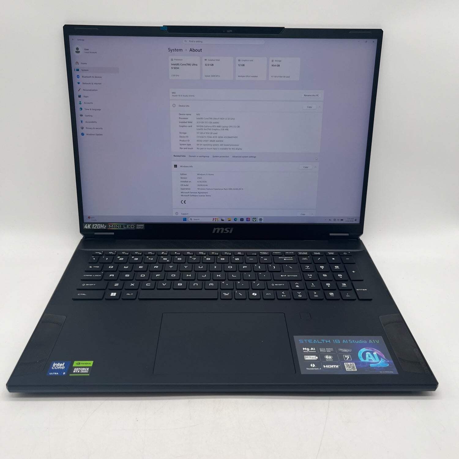 MSI Stealth 18 Core Ultra 9 185H 2.5GHz 32GB RAM 1TB SSD GeForce RTX 4080