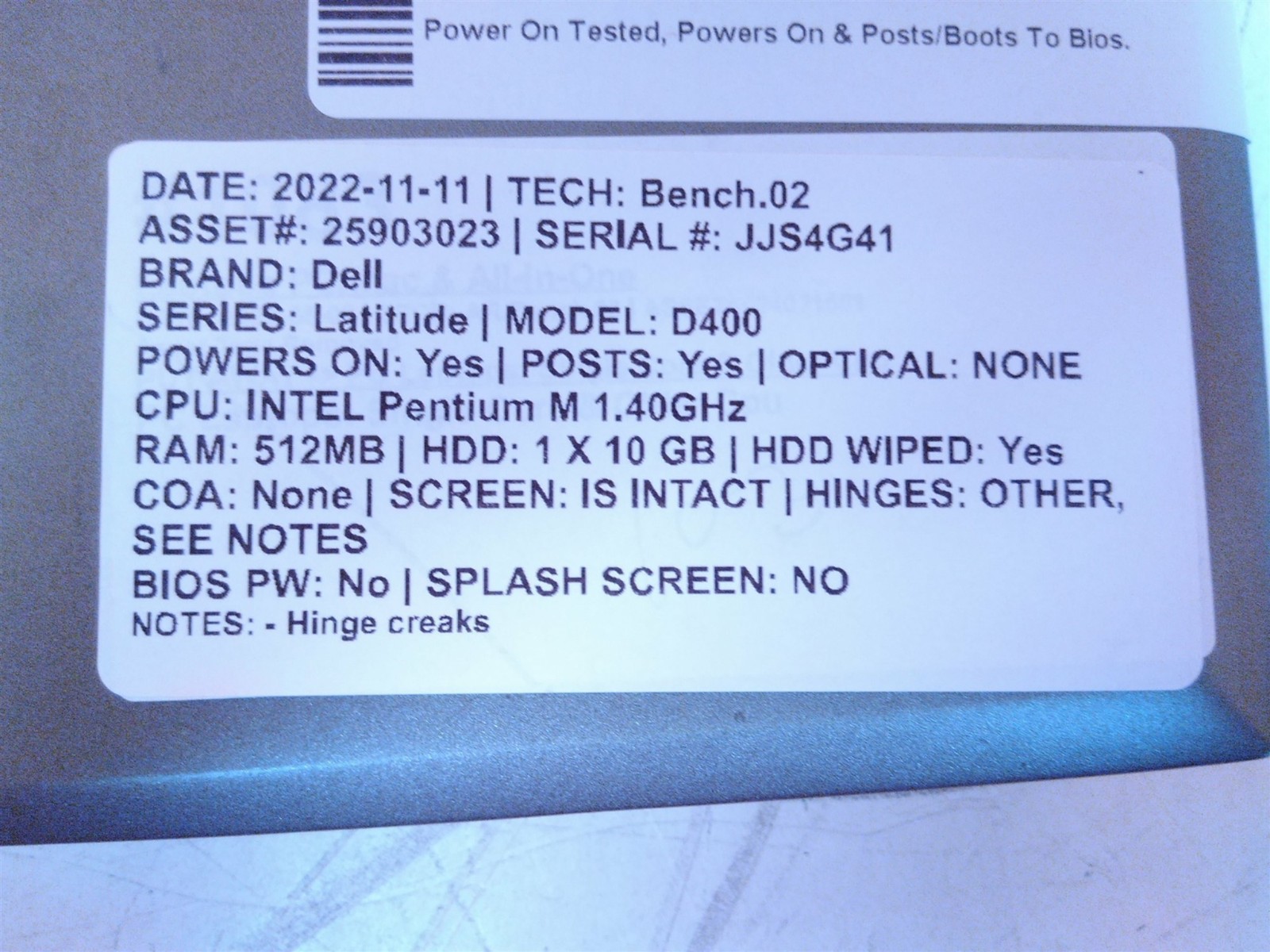 Dell Latitude D400 12.1″ Laptop Pentium M 1.40GHz 512MB 10GB No PSU