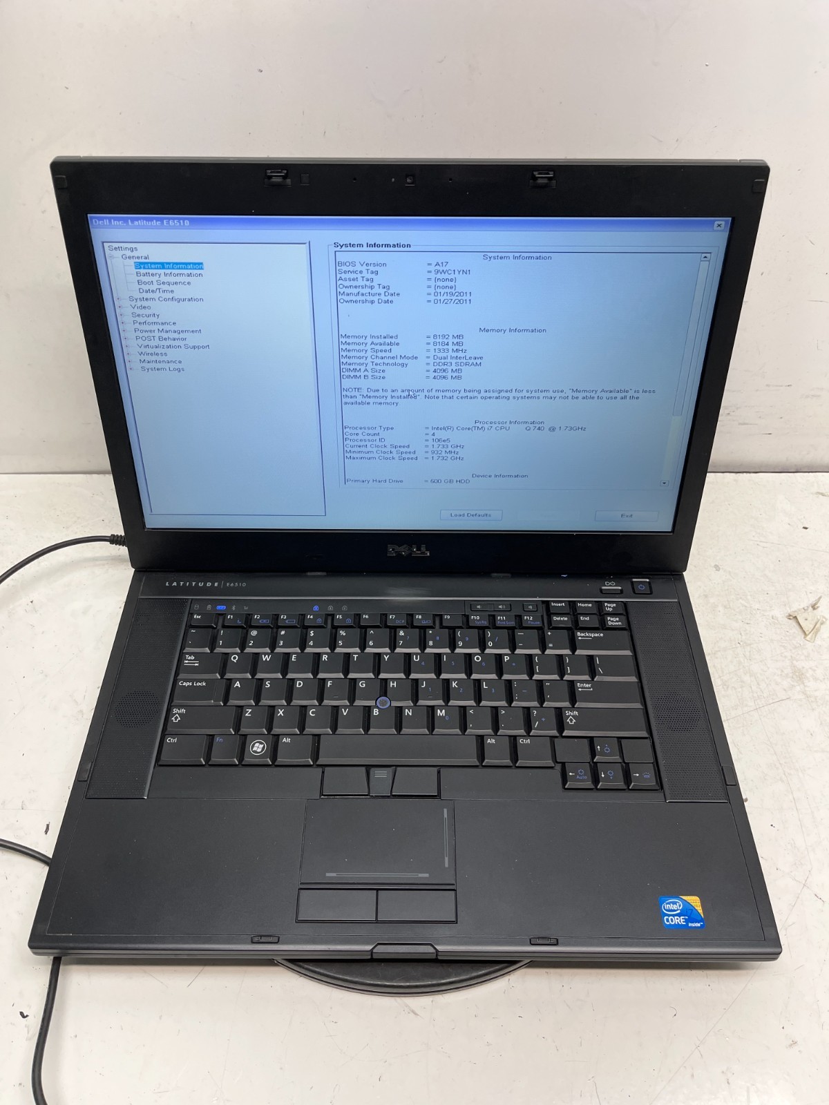 Dell Latitude E6510 Intel Core i7 Q740 1.73GHz 8GB NO HDD