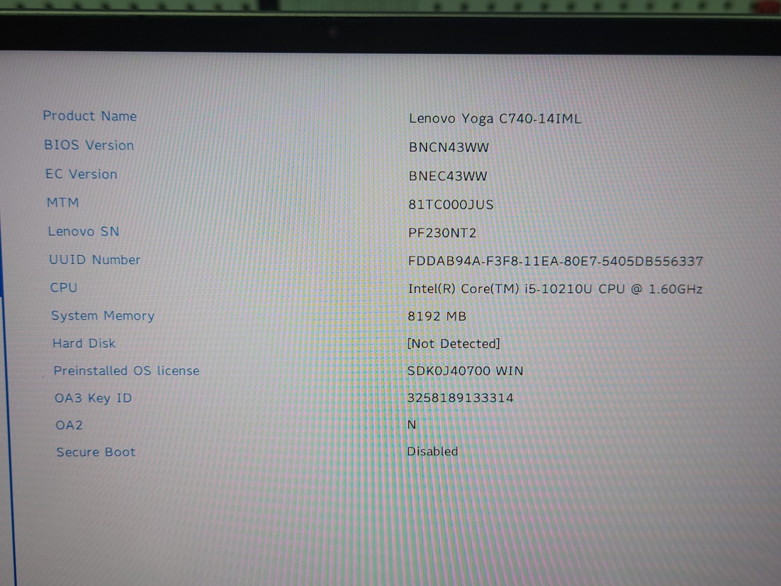 Lenovo Yoga C740-14IML 14″ FHD Touch i5-10210U 8GB RAM 256GB SSD No OS