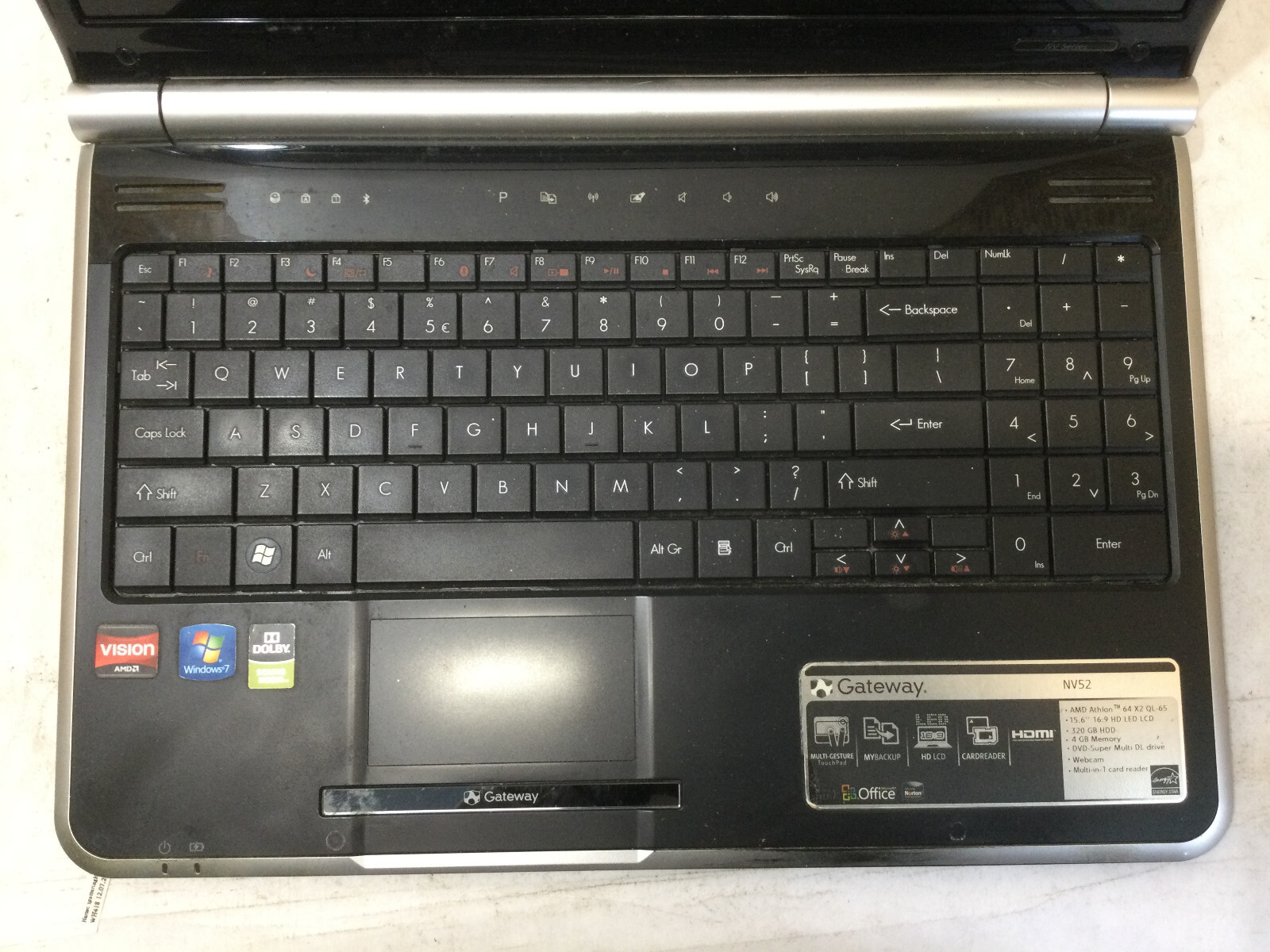 GATEWAY NV52 – FOR PARTS – AMD ATHLON X64 – NO RAM – READ DESCRIPTION – BB