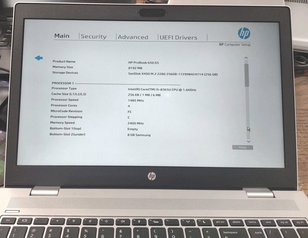 HP ProBook 650 G5 15.6″ W/ Intel i5-8365U @ 1.6GHz, 8GB, 256GB.