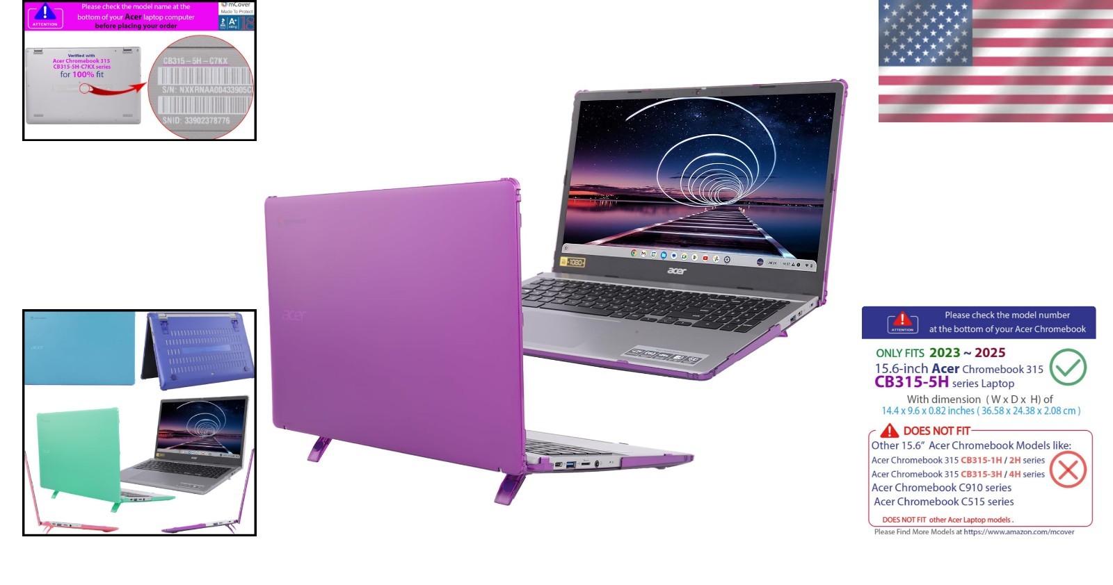 Custom Purple Laptop Case with Kickstand for 2023-2025 Acer Chromebook 315