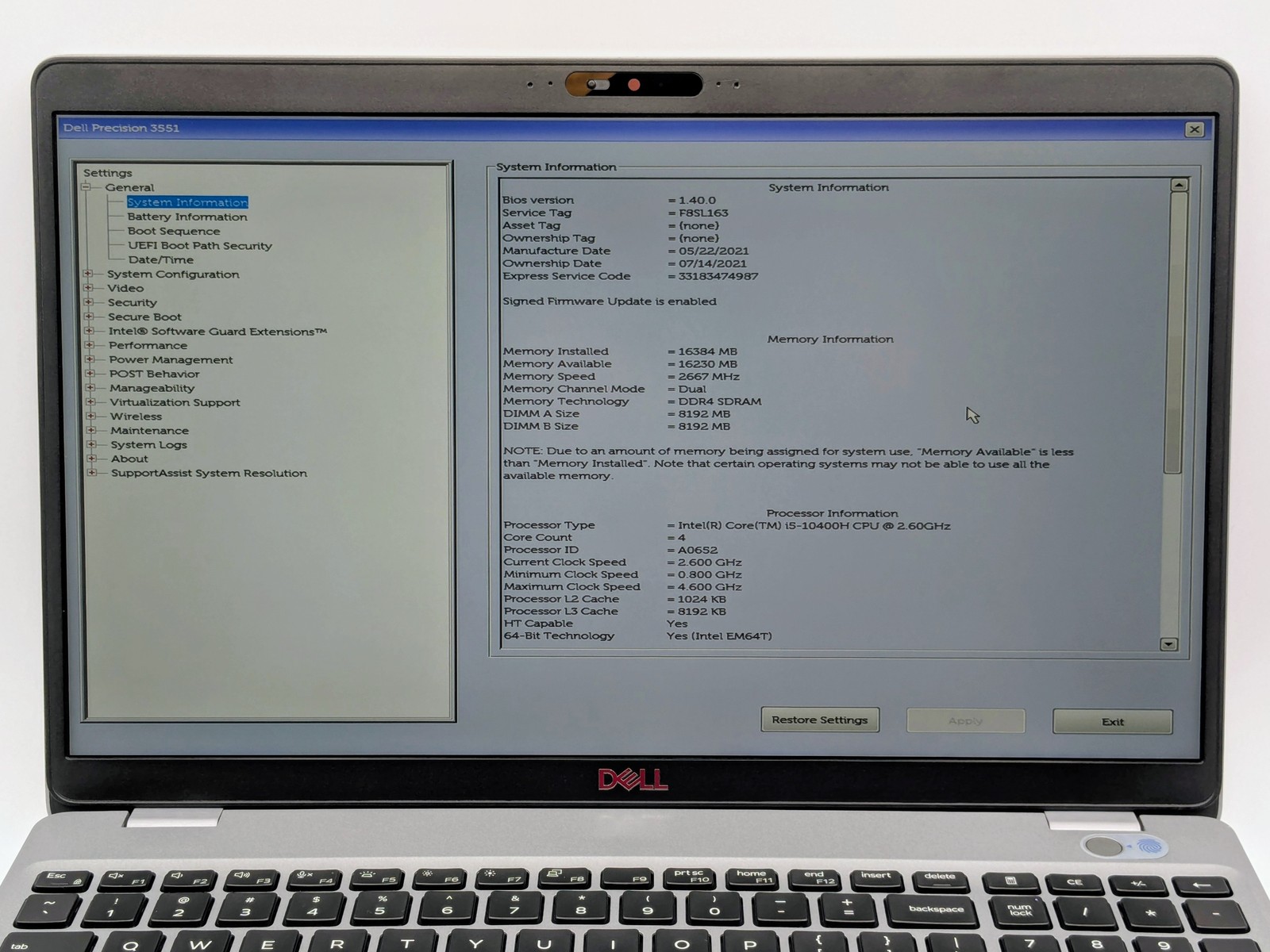 Dell Precision 3551 15″ FHD I5-10400H 512GB SSD 16GB W11P Quadro P620 *READ*
