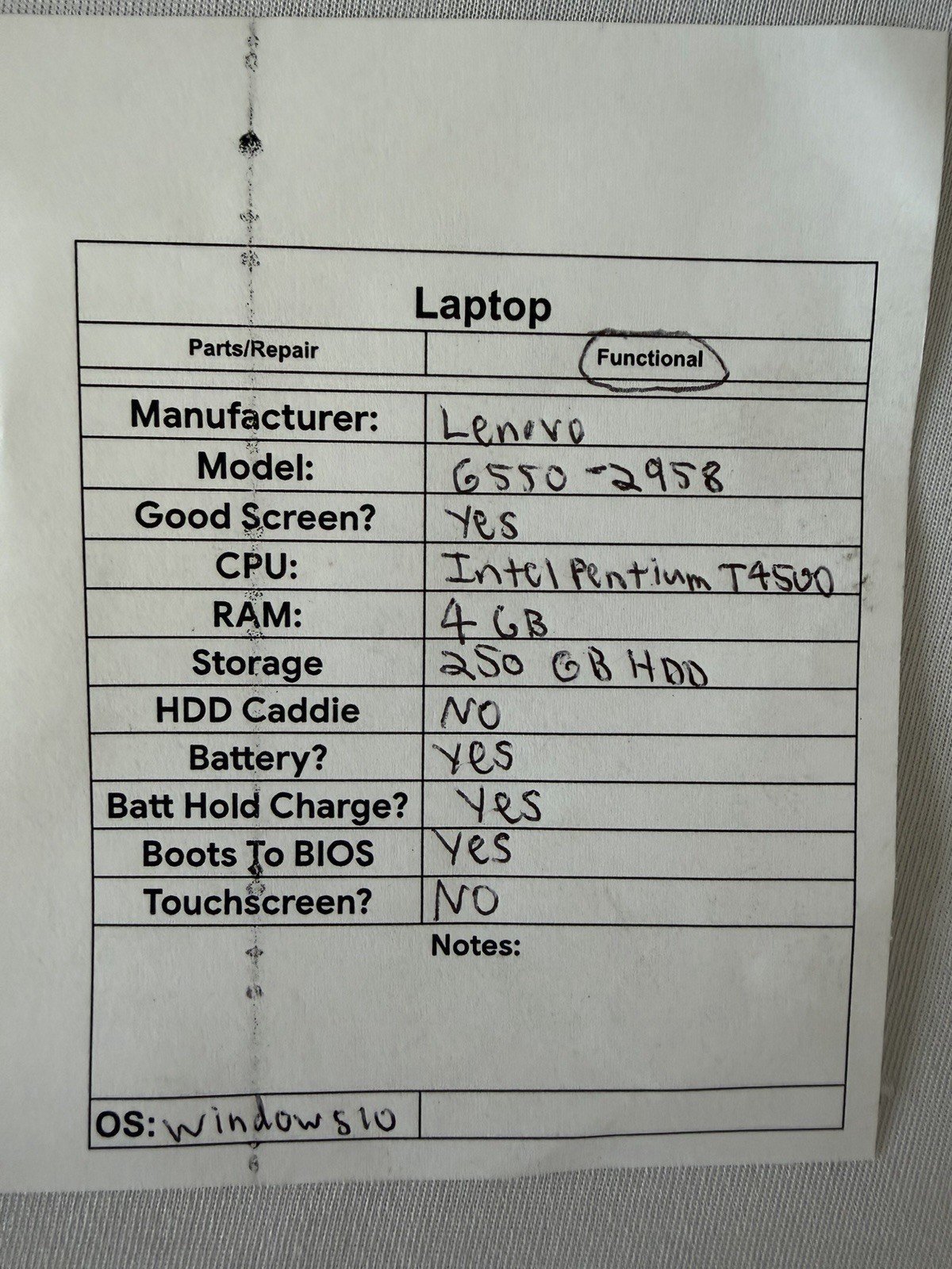 Lenovo G550-2958 Laptop – Good Screen – Intel Pentium T4500 – RAM 4 GB- Read Des
