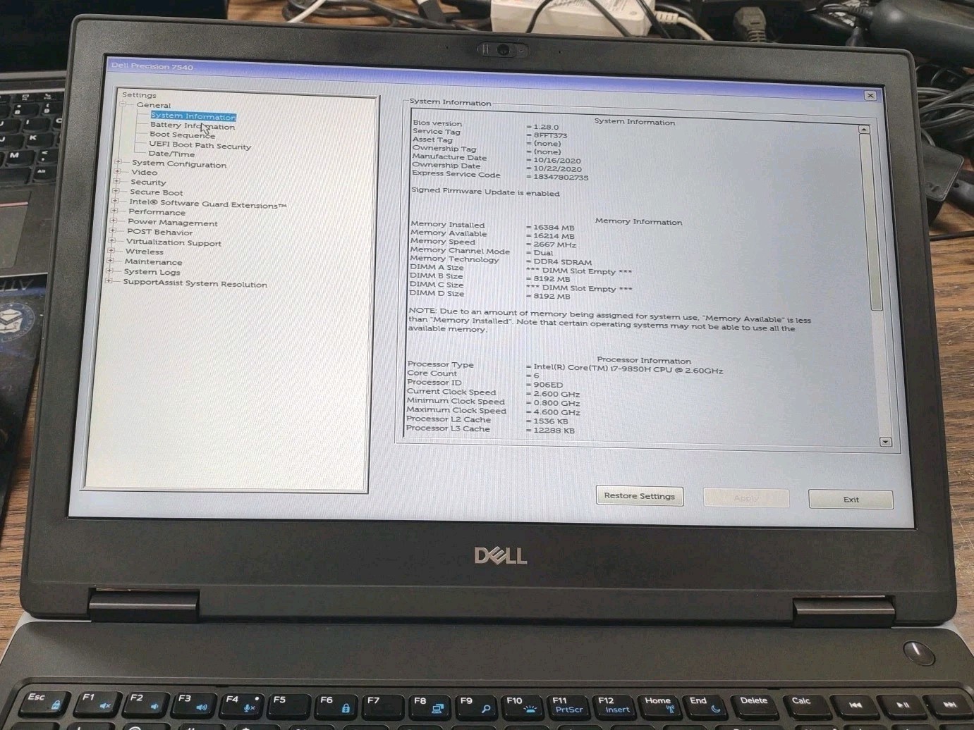 Dell Precision 7540 15.6″ W/ i7-9850H 2.6GHz 16GB 256GB SSD