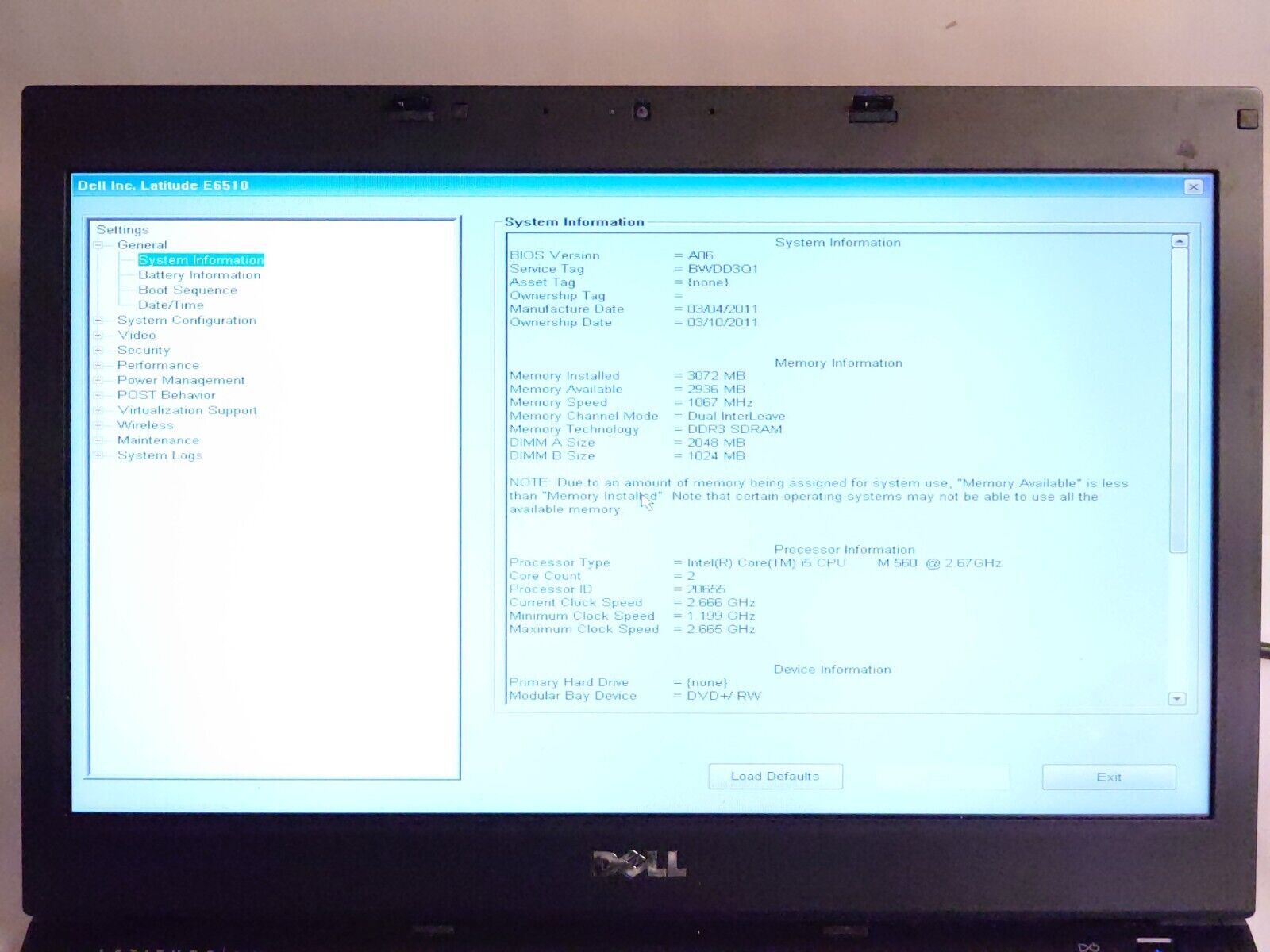 Dell Latitude E6510 15.6″(i5-M560@2.67 BOOTS TO BIO)3GB Ram No HD/OS /CADDY