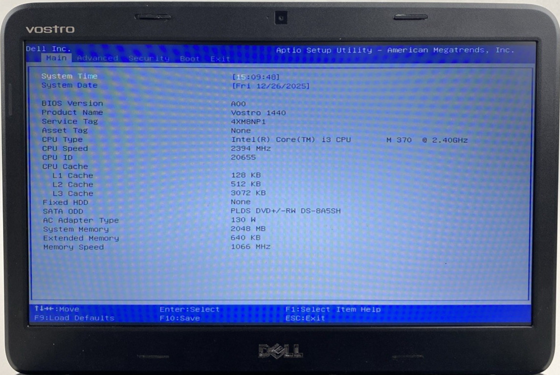 Dell Vostro 1440 Core i3-M370 2.40GHz 2GB RAM 14.0″ No Battery No HDD No OS