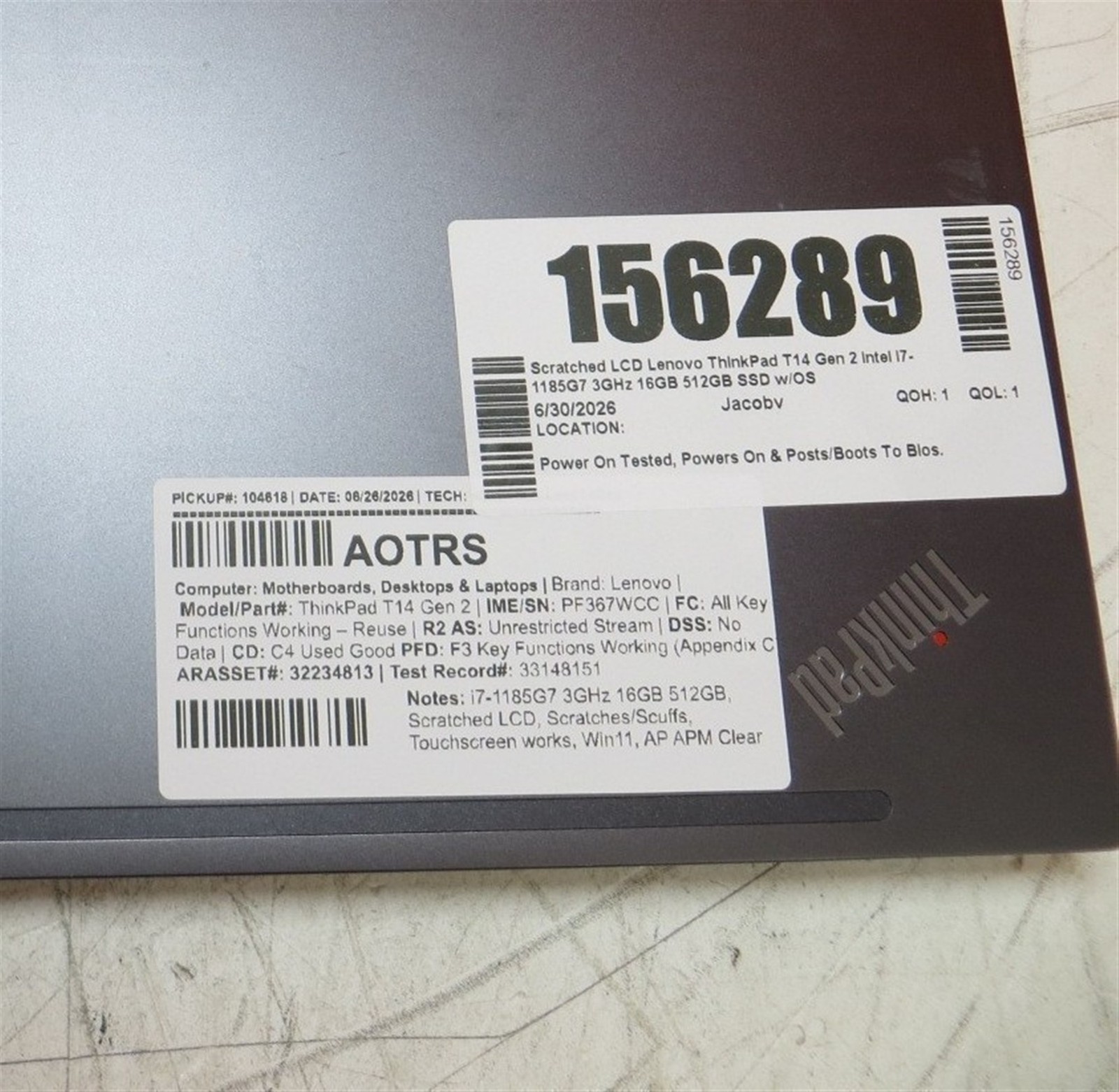 Scratched LCD Lenovo ThinkPad T14 Gen 2 Intel i7-1185G7 3GHz 16GB 512GB SSD w/OS