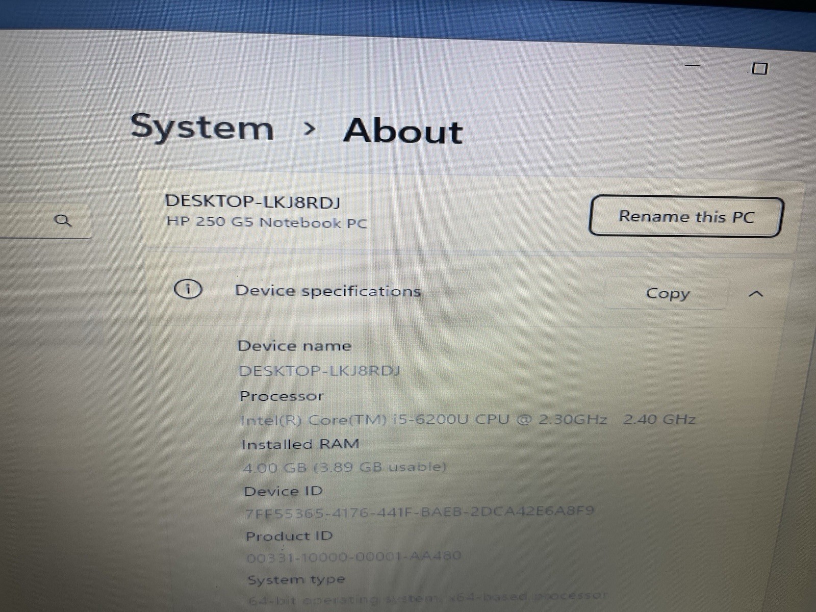 HP 250 G5 Laptop 15.6″ i5-6200U @2.30GHz 4GBRAM 500GB VGA HDMI