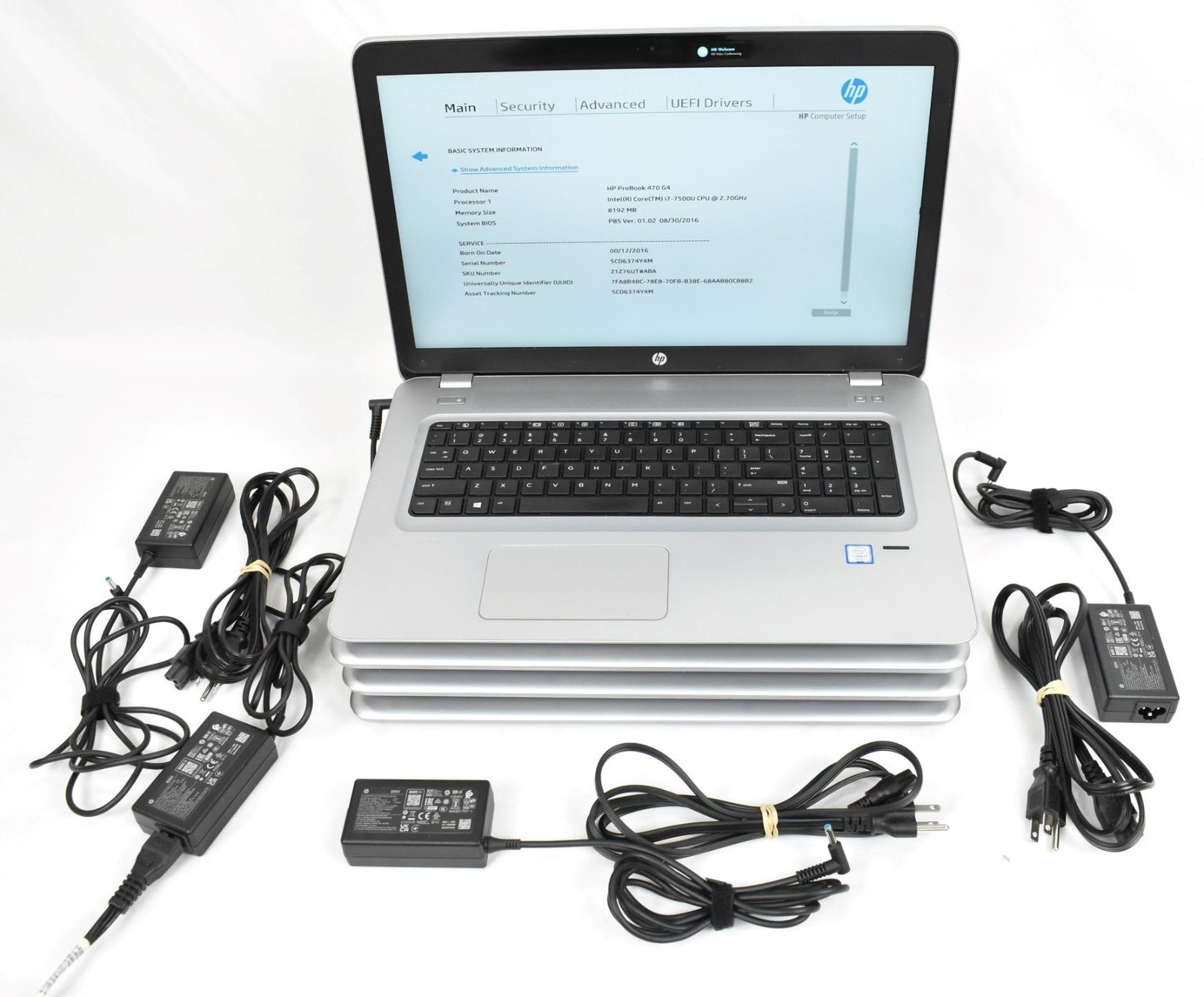 (4) HP ProBook 470 G4 i7-7500U 2.7GHz 8GB 240GB DVDRW No OS 17.3″ Bad Batteries