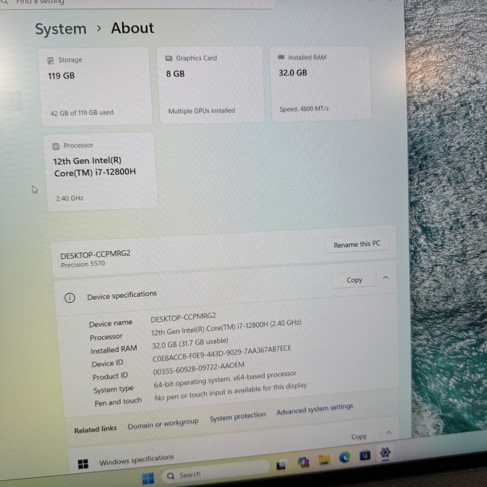 Dell Precision 5570 15.6″ Intel i7-12800H 32GB 128GB NVIDIA RTX A2000 #H421