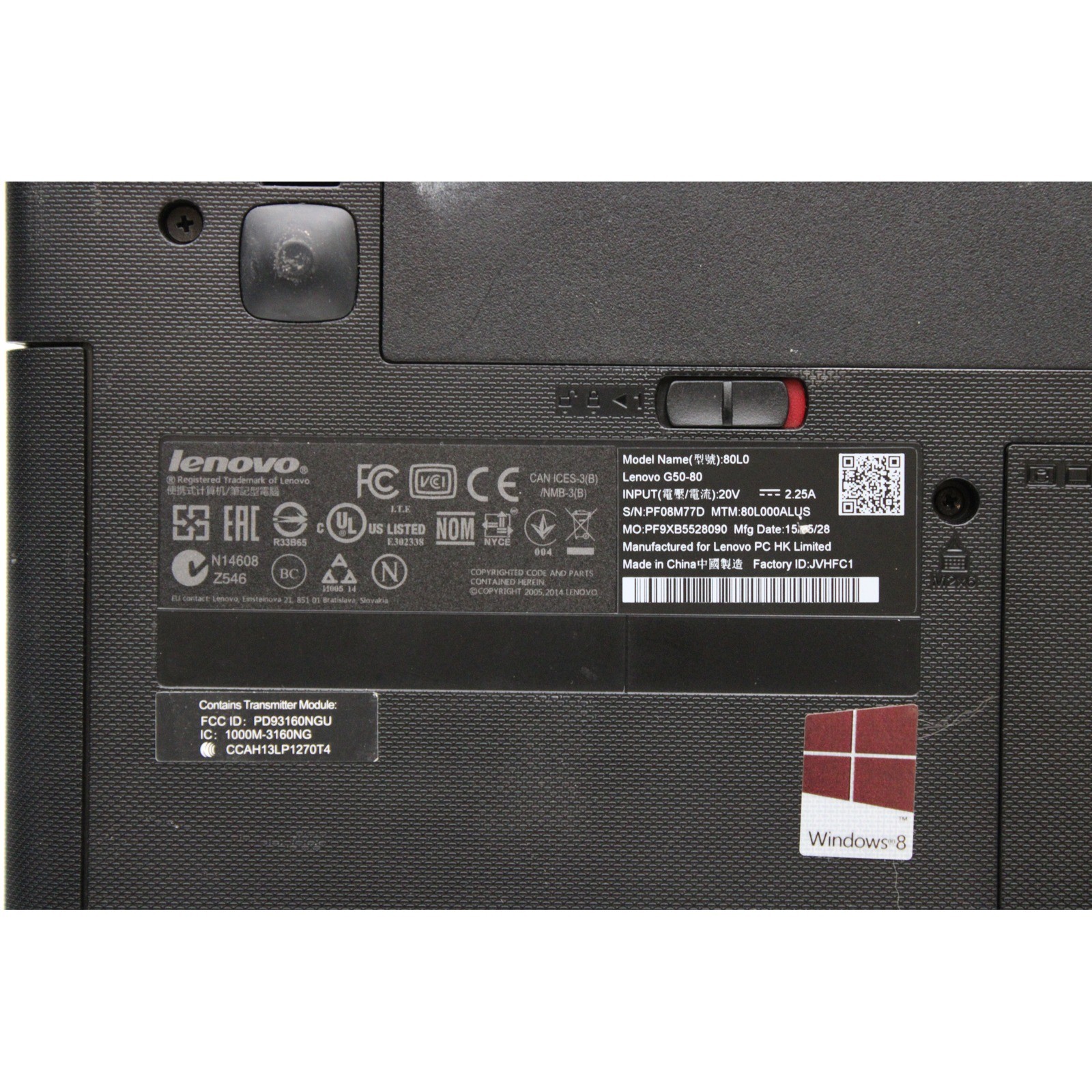 Lenovo G50-80 15.6in i3-4030U 1.9GHz 4GB DVD-RW No OS, Drive, Power Cord
