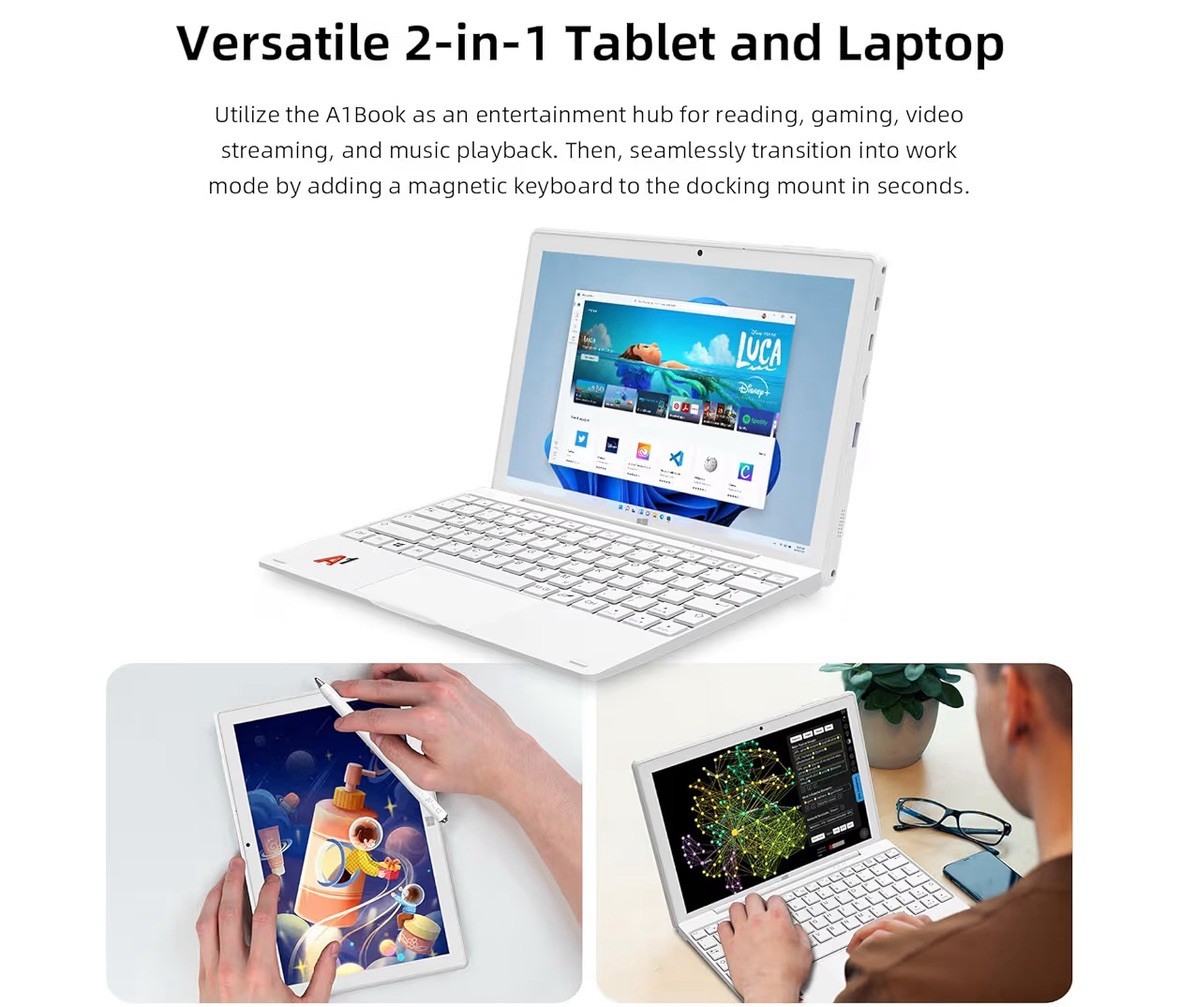 2-in-1 Detachable Touch Screen Laptop, 8GB DDR4 RAM, 128GB SSD, 10.1″ Tablet …