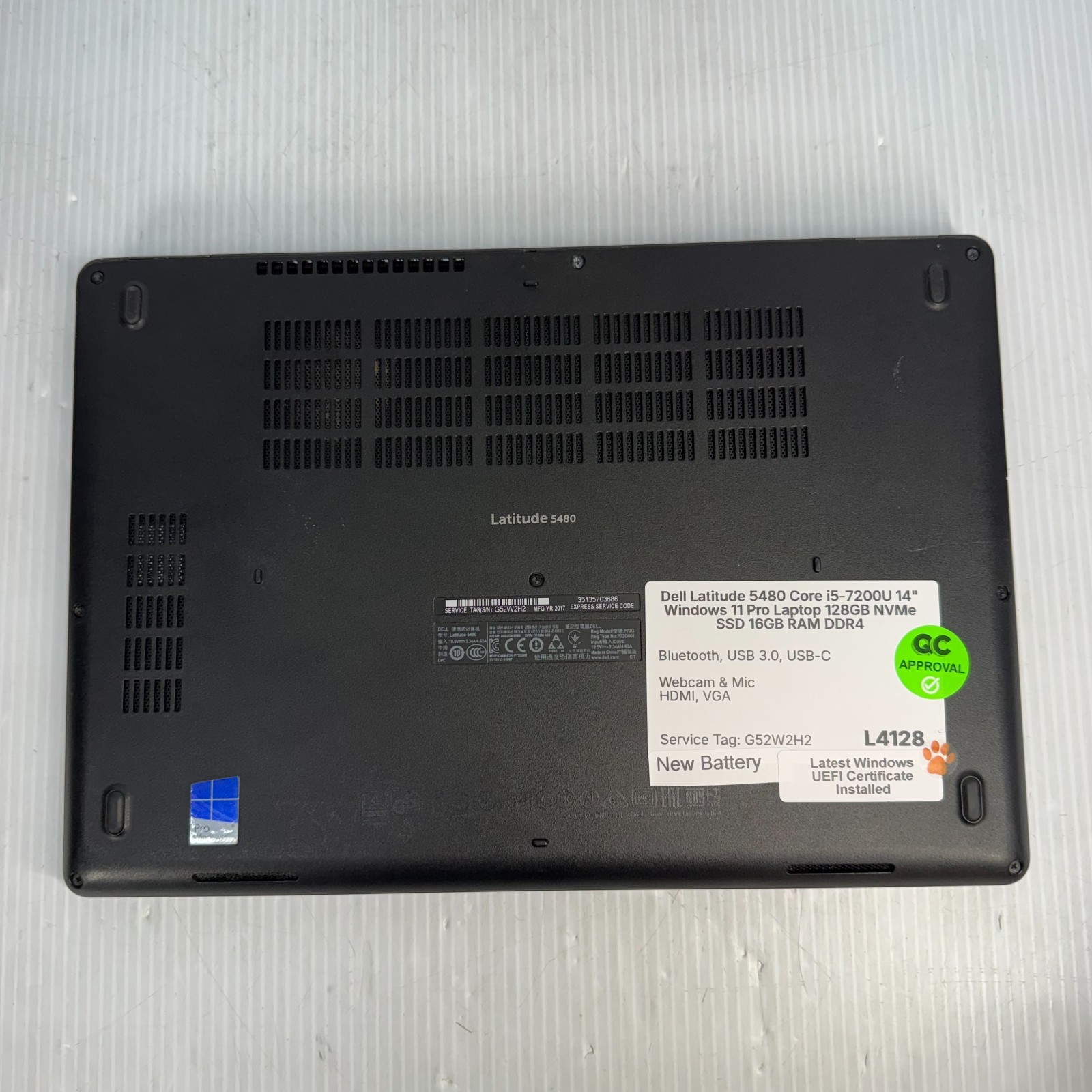 Dell Latitude 5480 i5-7200U 14″ Windows 11 Pro Laptop 128GB NVMe SSD 16GB RAM