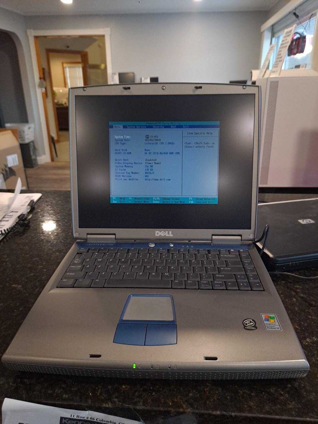 Dell Inspiron 1100 Intel Celeron 3.0 GHz Boots To Bios NO HDD NO CHARGER