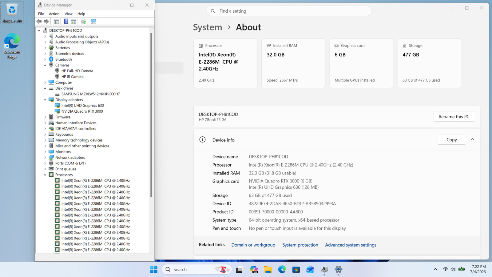 HP Zbook 15 G6 Xeon E-2286M 32GB 512GB NVIDIA Quadro RTX 3000 6GB – Very Good