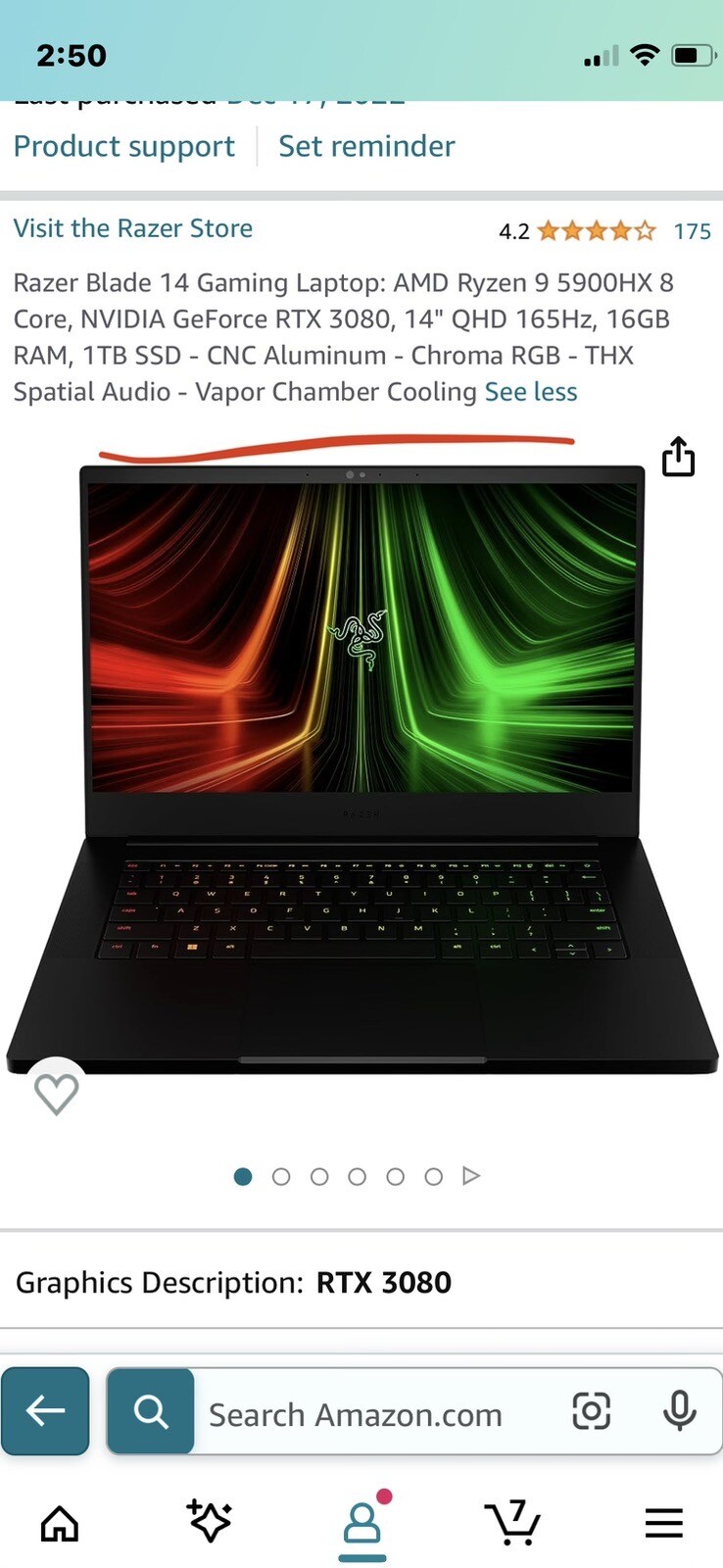 Razer Blade 14″ (1TB SSD, AMD Ryzen 9 6000 Series, 4.90 GHz, 16GB, GeForce…