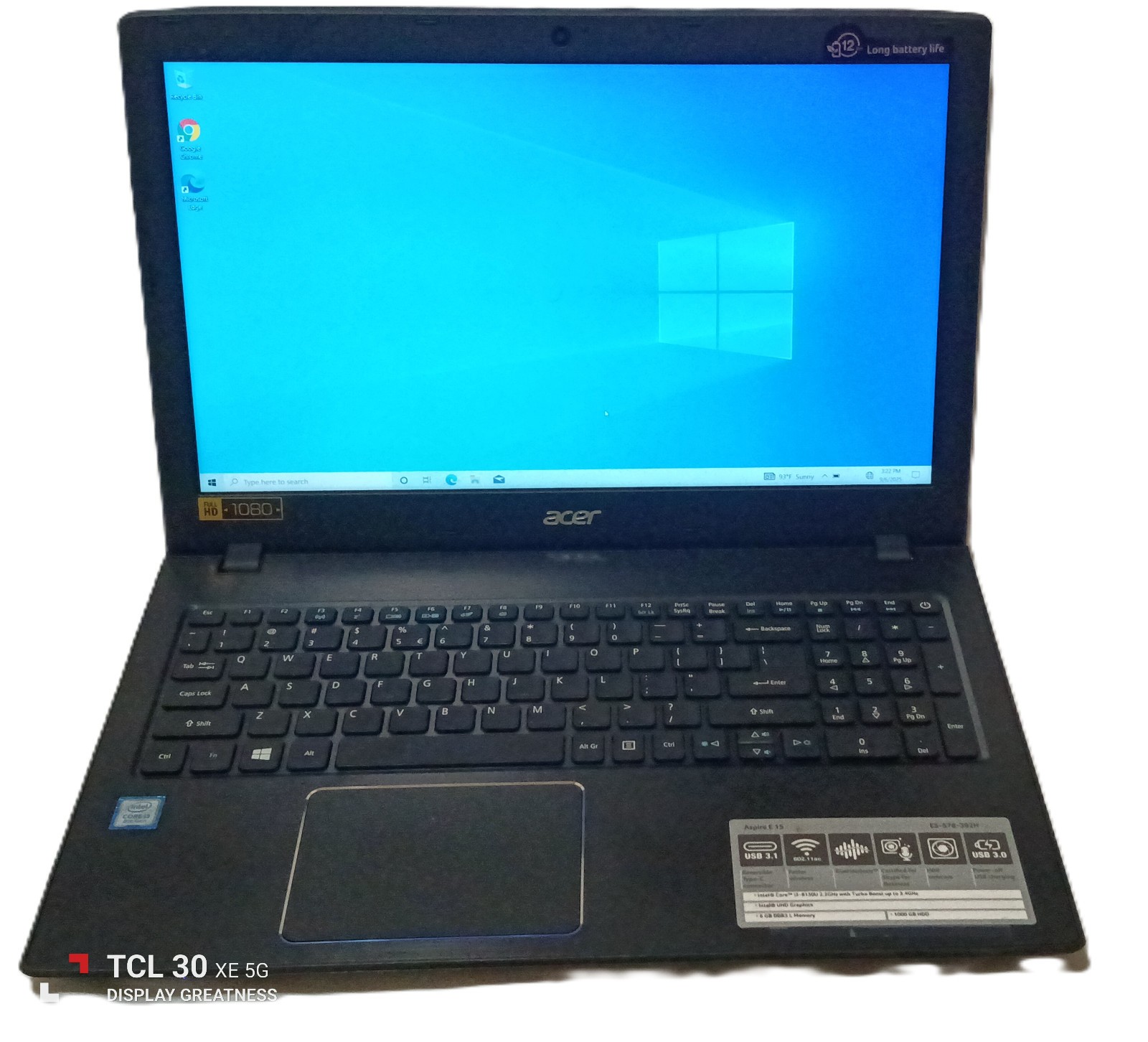 Acer laptop Aspire E5-576 Series Model N16Q2 8GB RAM 256GB SSD drive w powercord