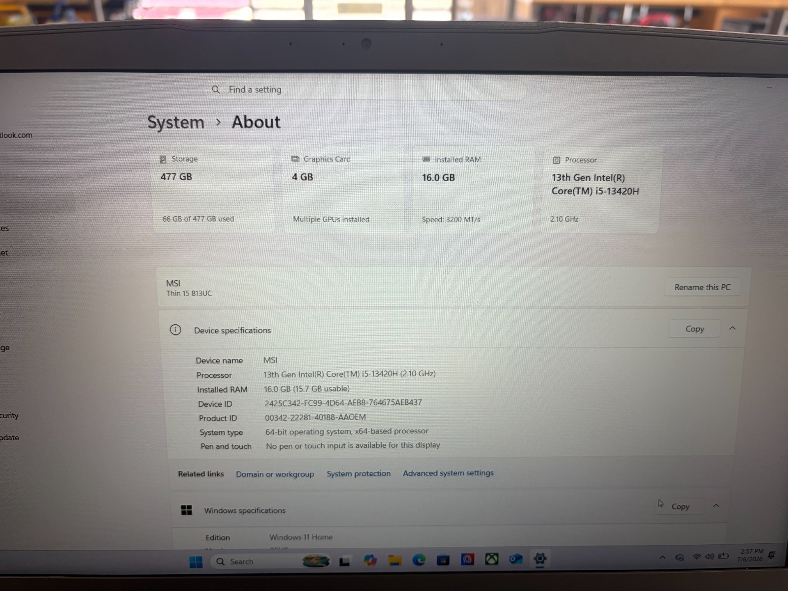 MSI Thin 15 B13UC 15.6″ i5-13420H 16GB 512GB SSD RTX 3050 Win 11