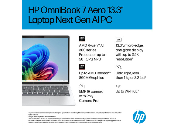 HP OmniBook 7 Laptop Computer 13.3″ 2K AMD Ryzen AI 7 16 GB memory;1 TB SSD