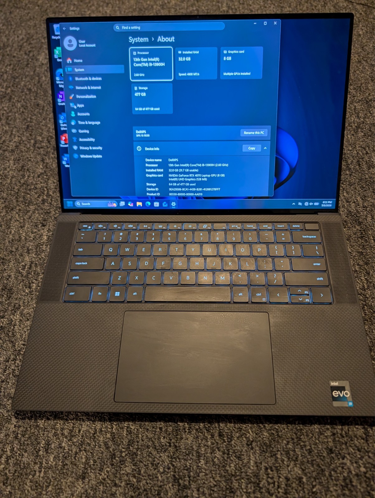 Dell XPS 15 9530 15.6″ 512GB Intel Core i9-13900H 2.6GHz 32GB NVIDIA RTX 4070