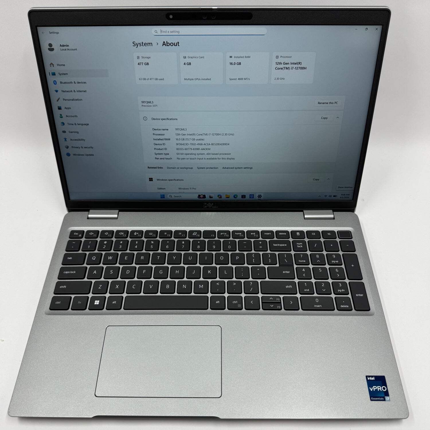 Dell Precision 3571 15.6″ i7-12700H 2.3GHz 16GB RAM 500GB SSD Quadro T600