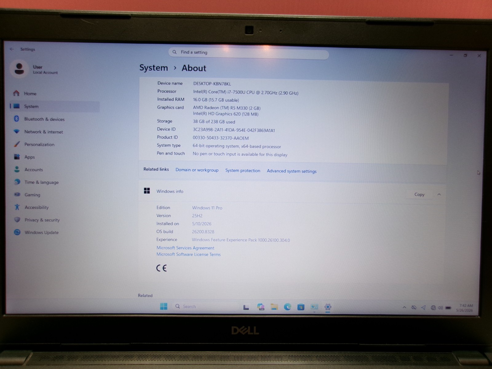 Dell Latitude 3580 Intel Core i7-7500U 2.70GHz (2.90GHz) 16GB RAM 256GB SSD