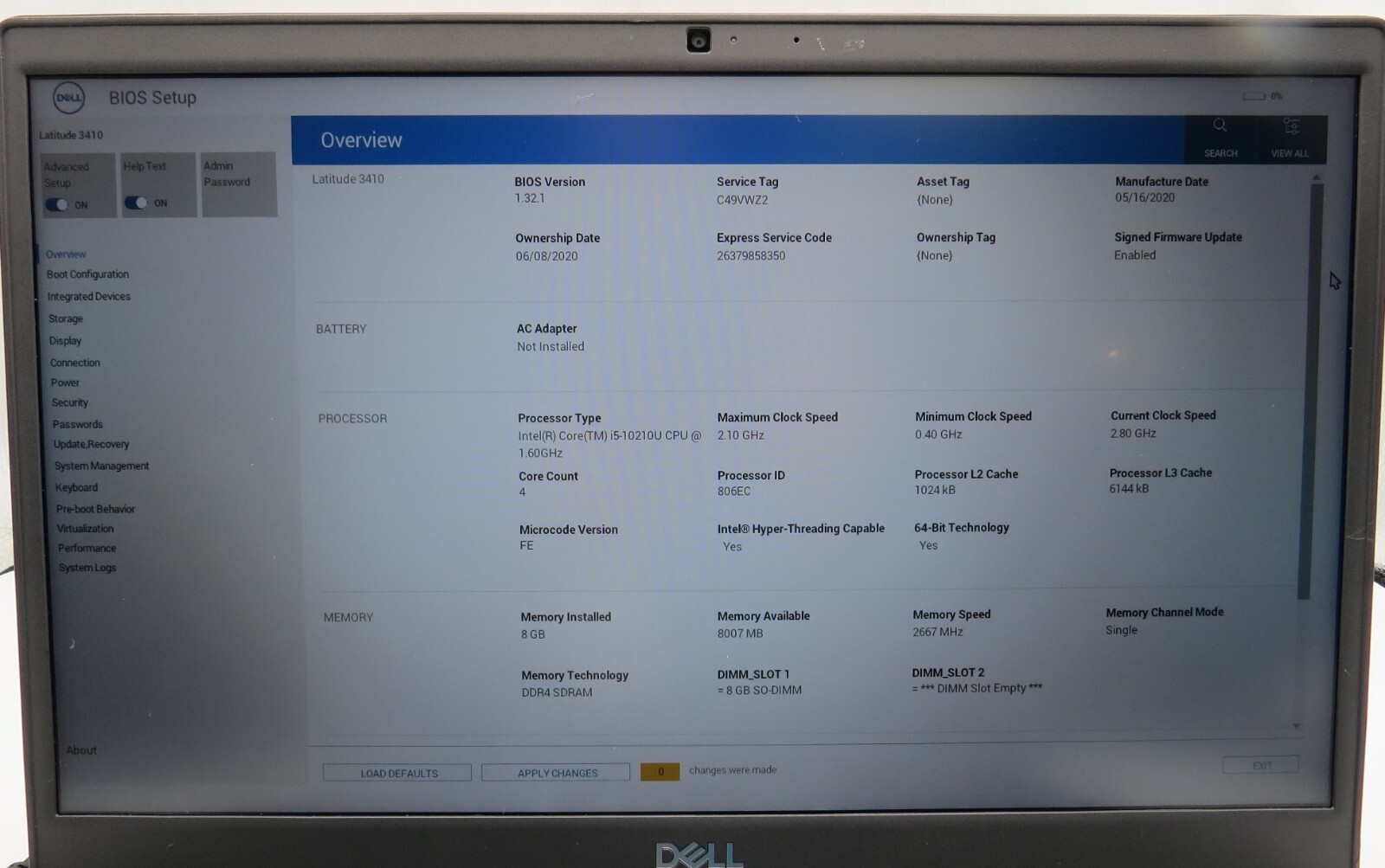 Dell Latitude 3410-14-i5-10210U@1.60GHz-8GB DDR4 RAM-256GB M.2 SATA-NO OS-READ
