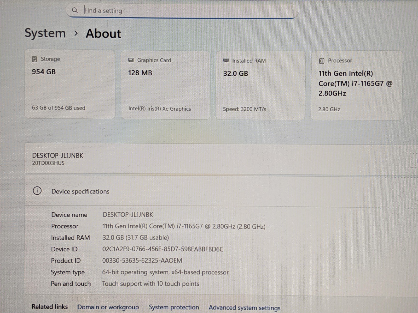 Lenovo ThinkPad E15 15.6″ FHD TOUCH i7 11th Gen 2.8GHz 32GB 1TB SSD Win11Pro +PA