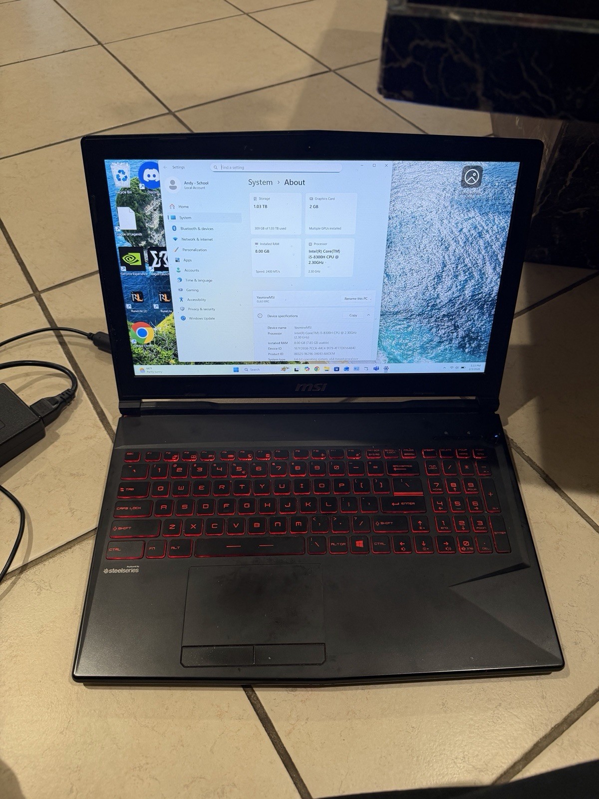 MSI GL63 8RC 15.6″ Gaming Laptop i5-8300H GTX1050 8GB RAM- 256 SSD (NVMe)