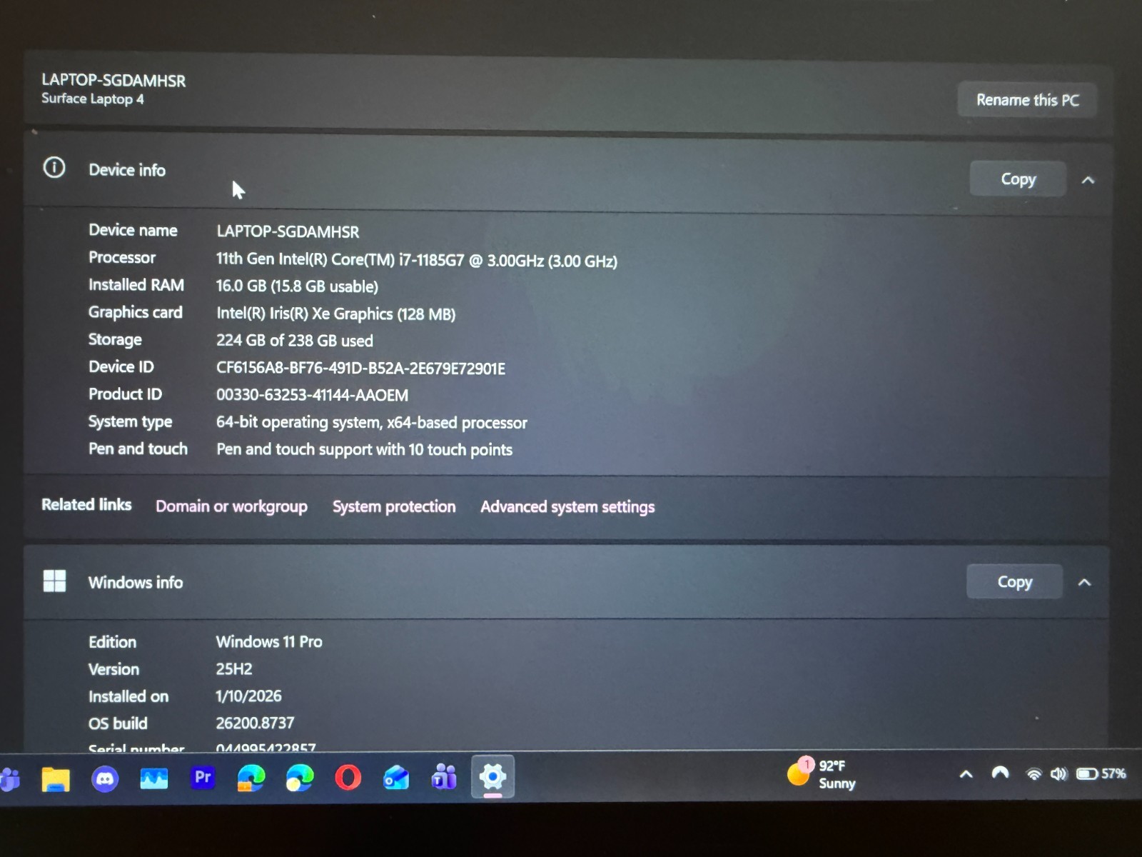 Microsoft Surface Laptop 4 1951 Intel i7-1185G7@3.00GHz 16G 256G Windows11