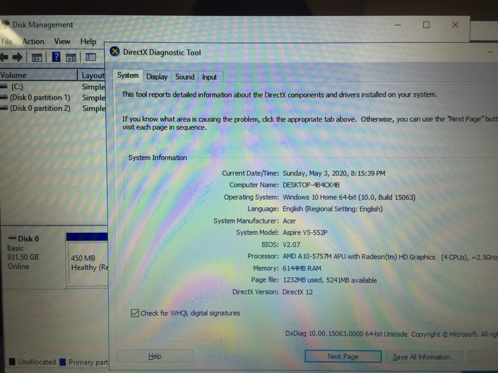 Acer Aspire V5-552P-X617 15.6″ Touch Laptop/AMD A10-5757M/6GB RAM/750GB HDD/W10H