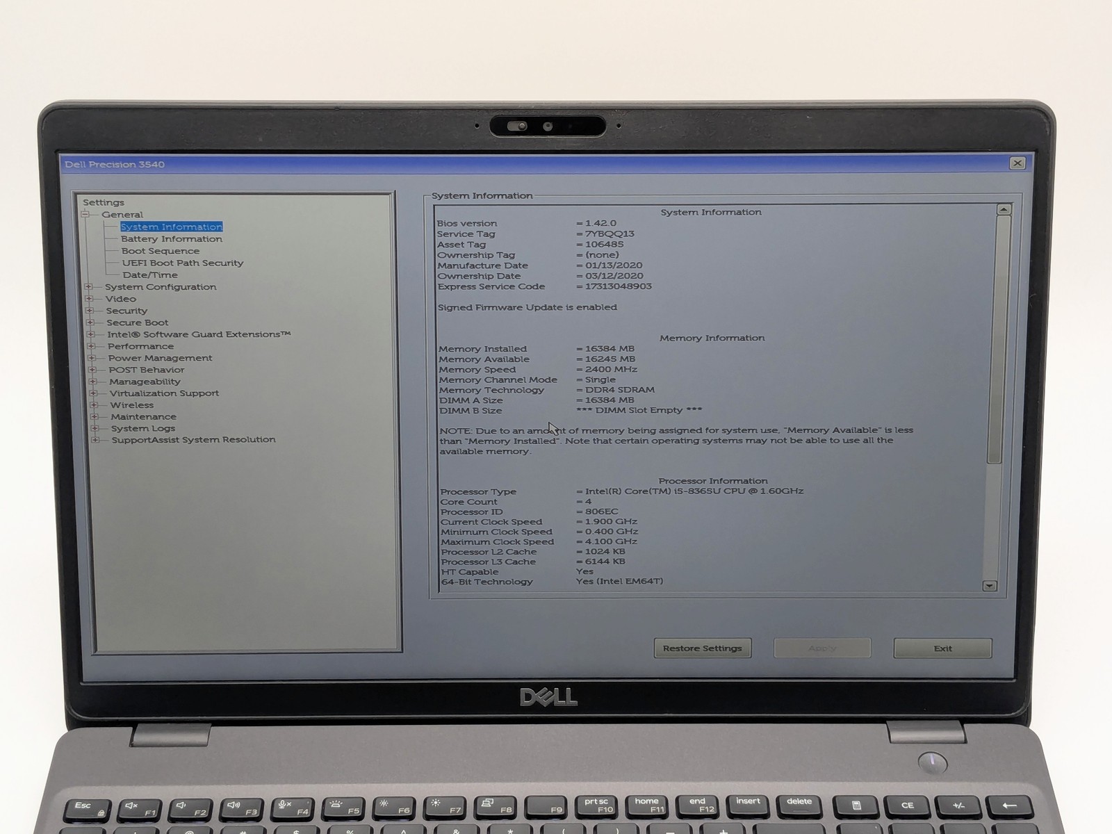 Dell Precision 3540 15″ FHD I5-8365U 1TB 16GB W11P AMD Radeon Pro WX 2100