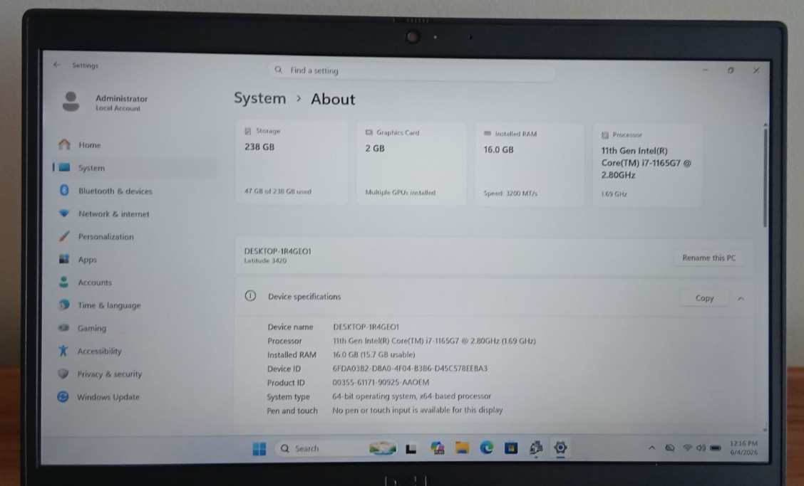 Dell Latitude-3420 14″-i7-1165g716/256***READ