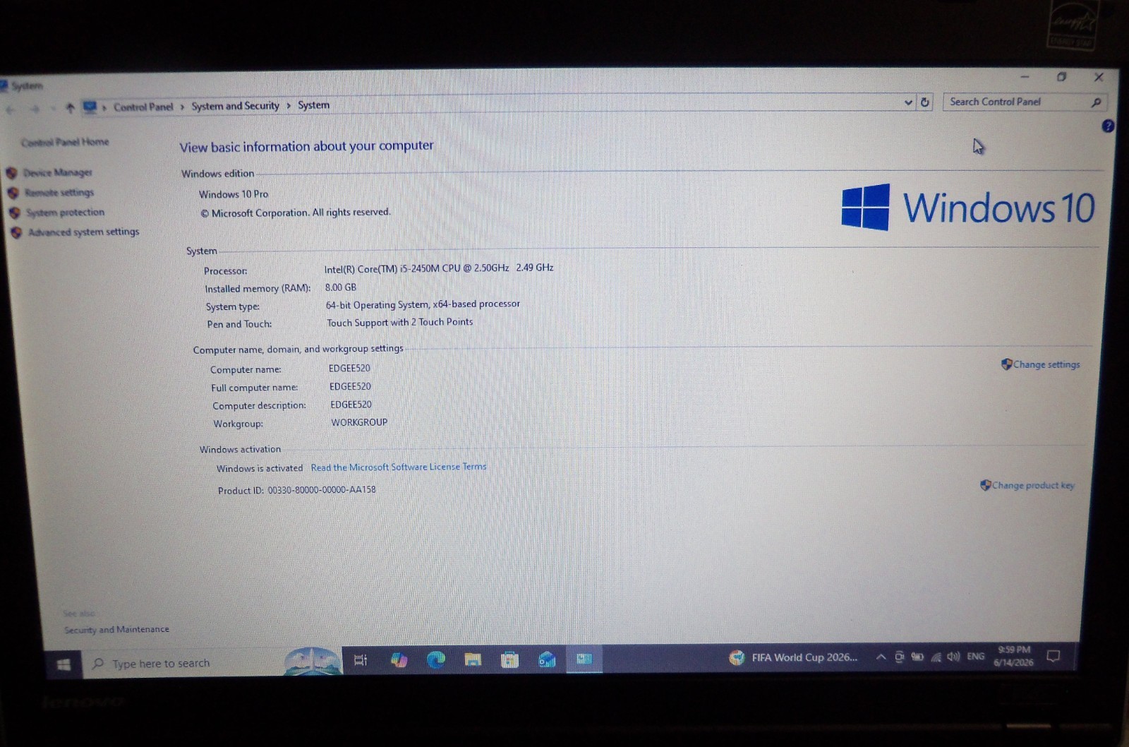 Lenovo ThinkPad Edge E520 15.6″ i5-2450M 8GB 500GB HDD Windows 10 Pro