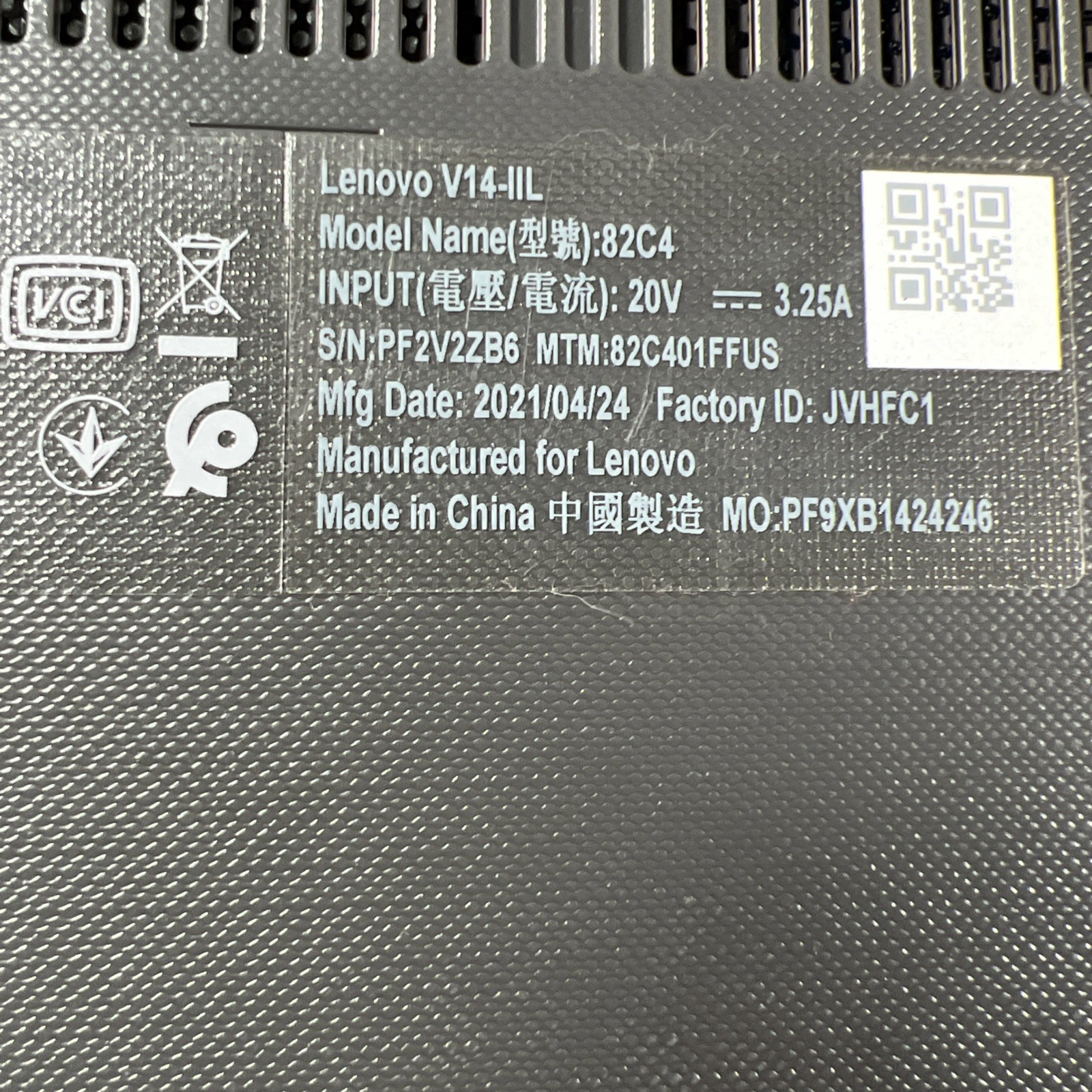 LENOVO V14-IIL INTEL CORE I3-1005G1 1.20GHZ 8GB RAM **NO HD/ NO CADDIE/ NO OS