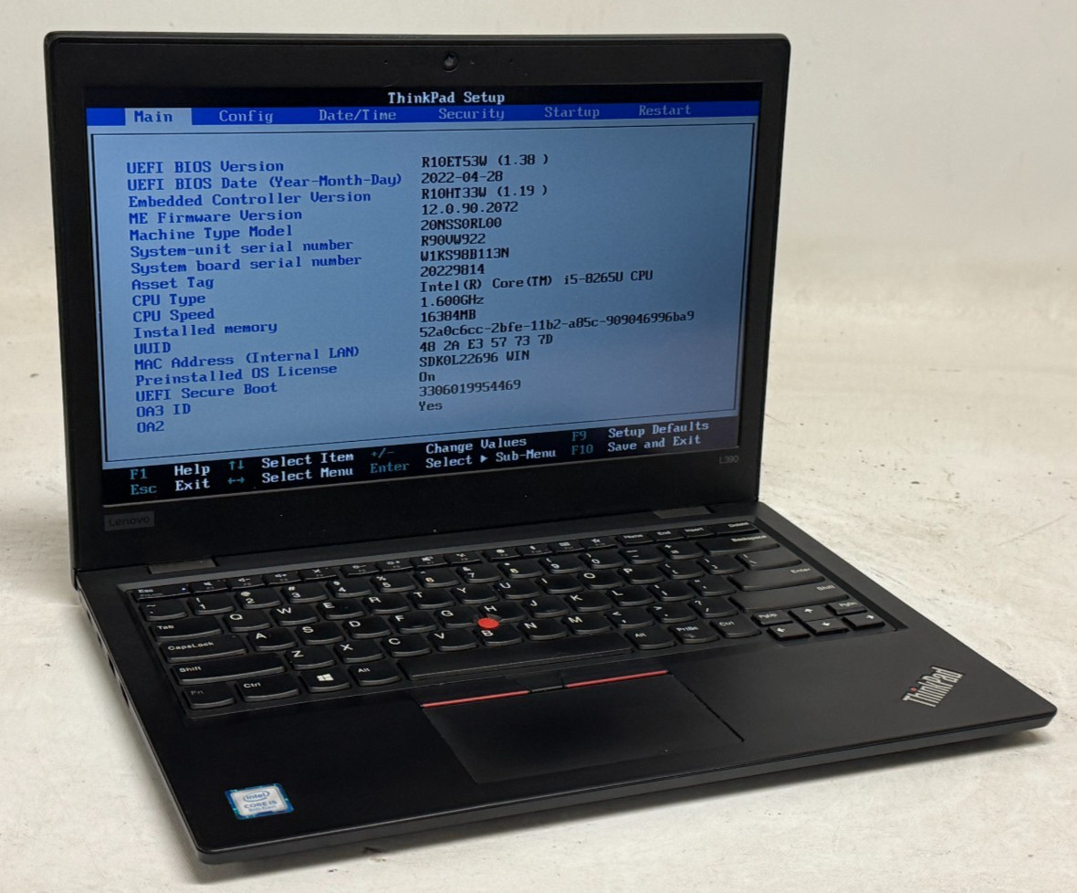 Lenovo ThinkPad L390 13.3″ (i5-8265u – 16GB RAM – 256GB SSD – Win11Home)